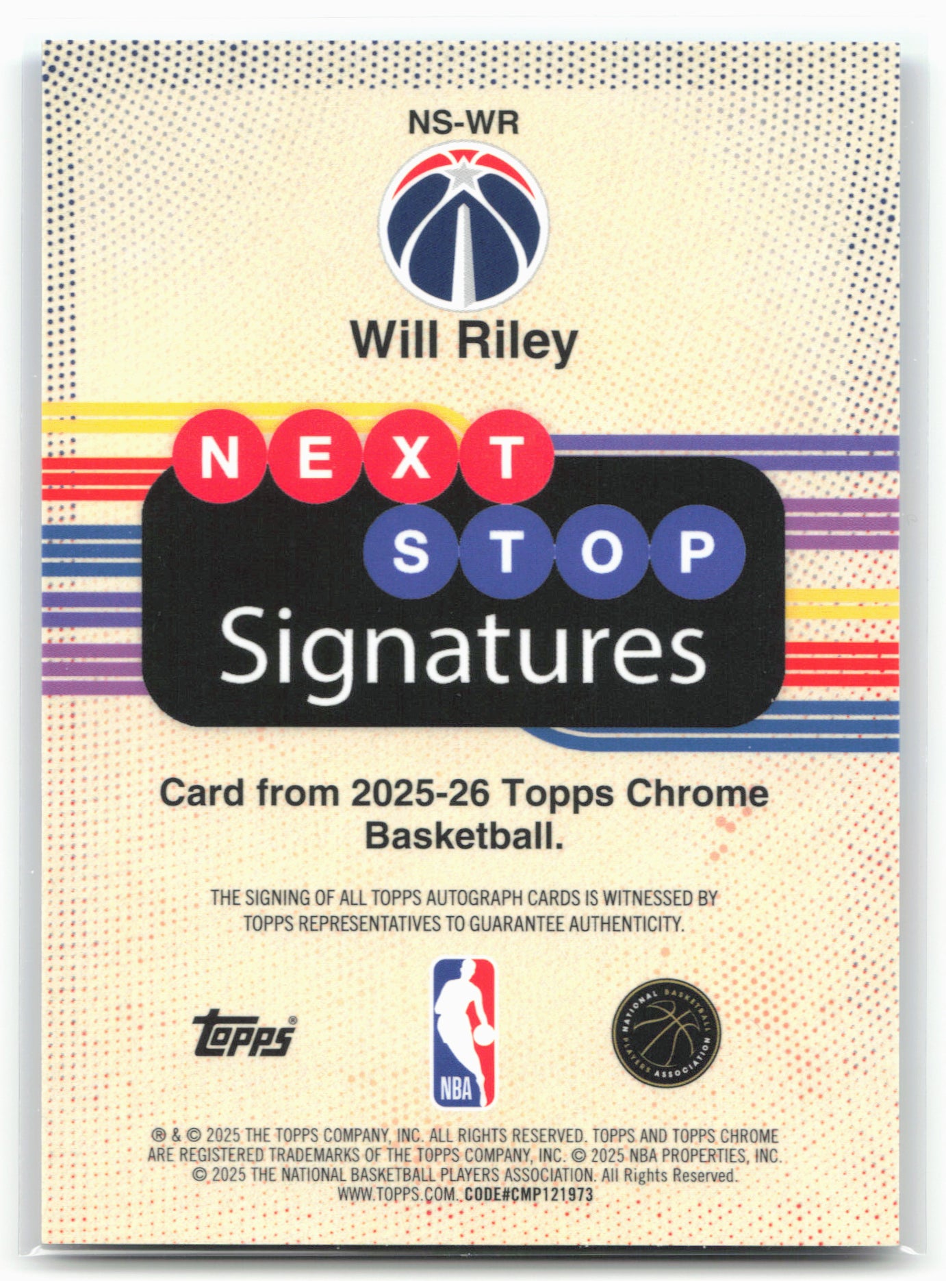 2025-26 Topps Chrome #NS-WR Will Riley Next Stop Signatures Blue Refractor #/150
