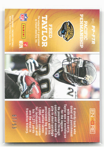 
2024 Panini Encore #PP-FTR Fred Taylor Pacific Penmanship #/99