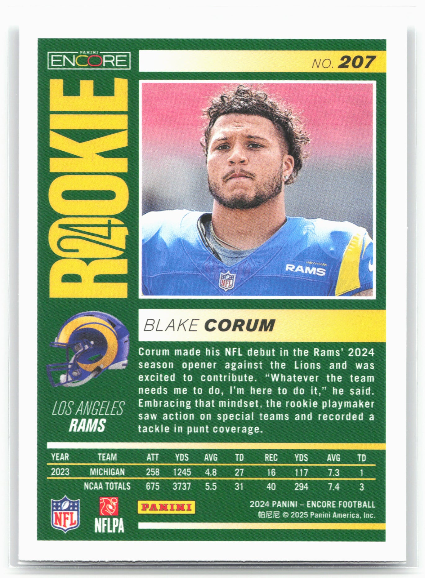 2024 Panini Encore #207 Blake Corum 26524