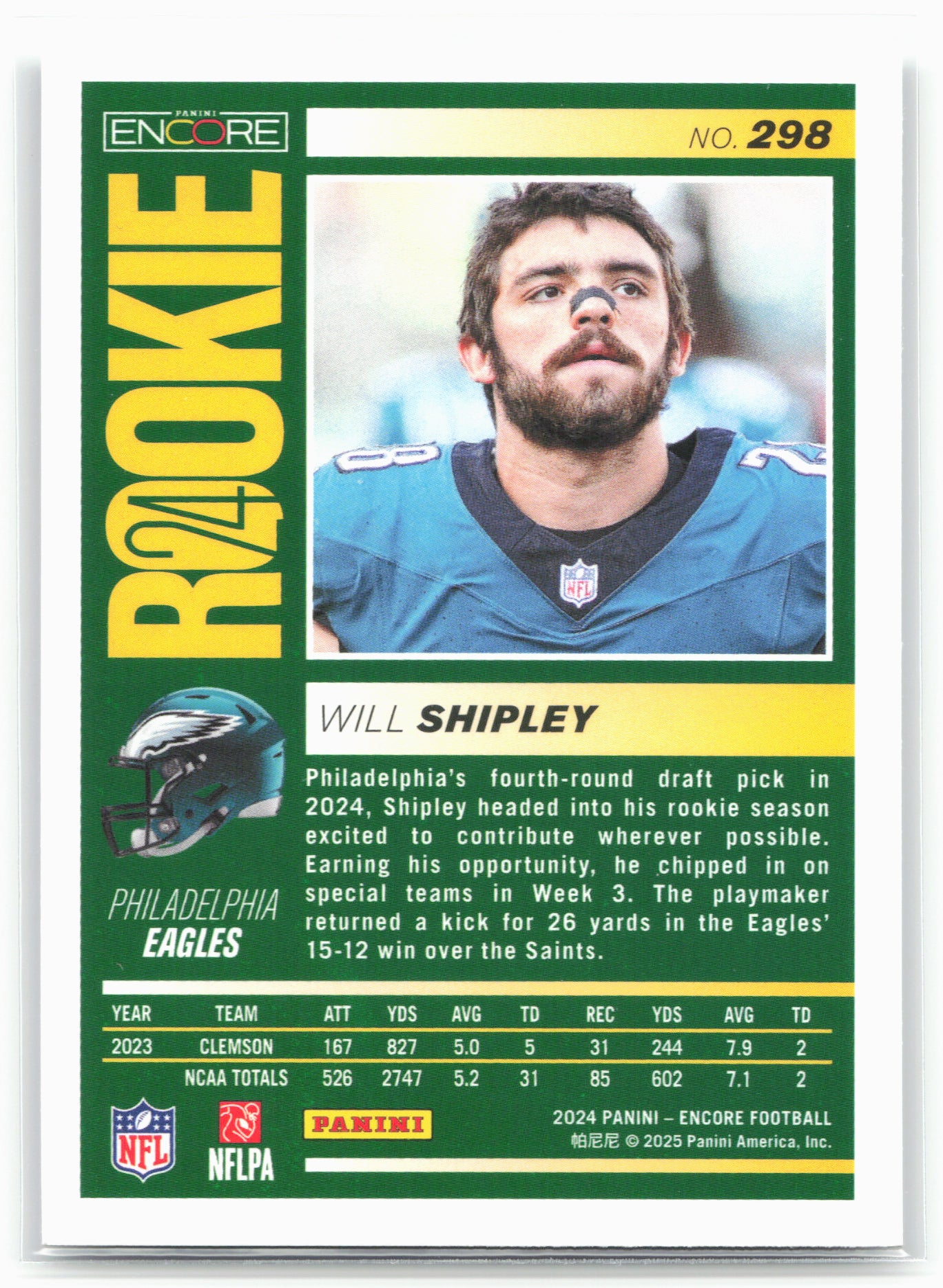 2024 Panini Encore #298 Will Shipley 26530