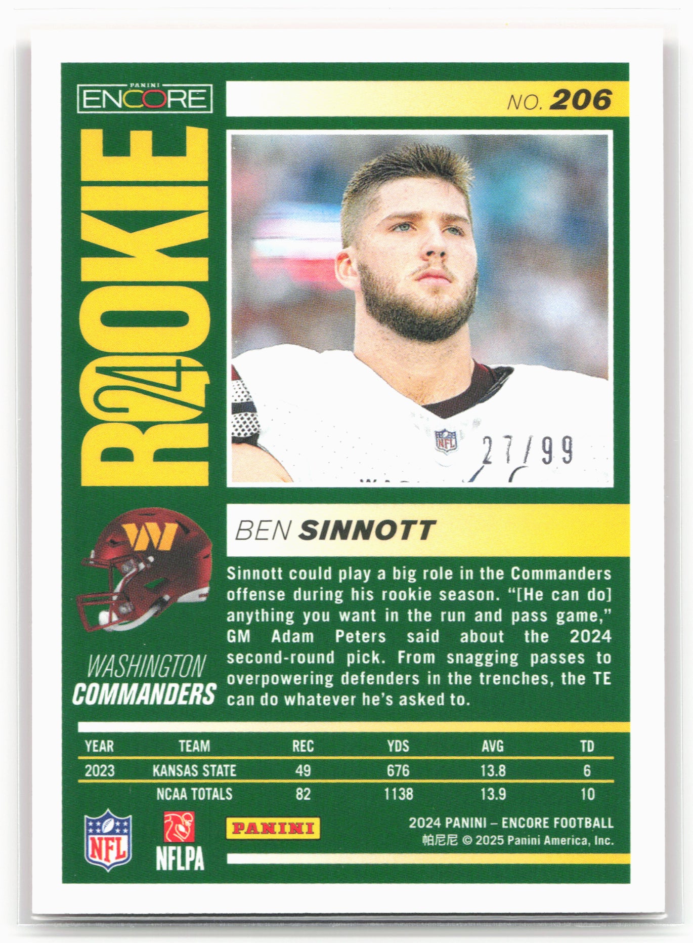 2024 Panini Encore #206 Ben Sinnott Orange #/99