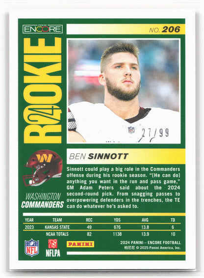 2024 Panini Encore #206 Ben Sinnott Orange #/99
