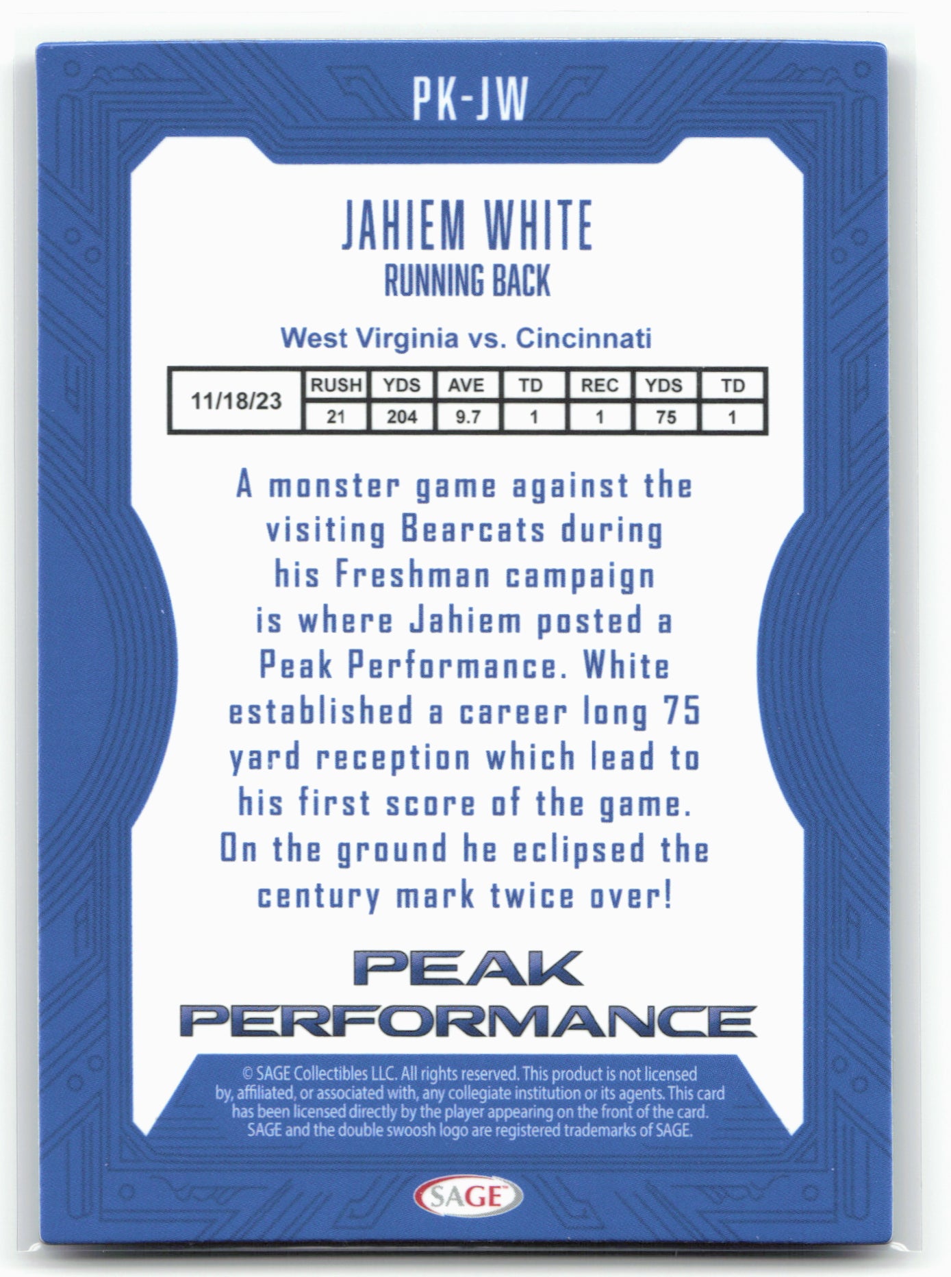 2026 SAGE #PK-JW Jahiem White Peak Performance Purple