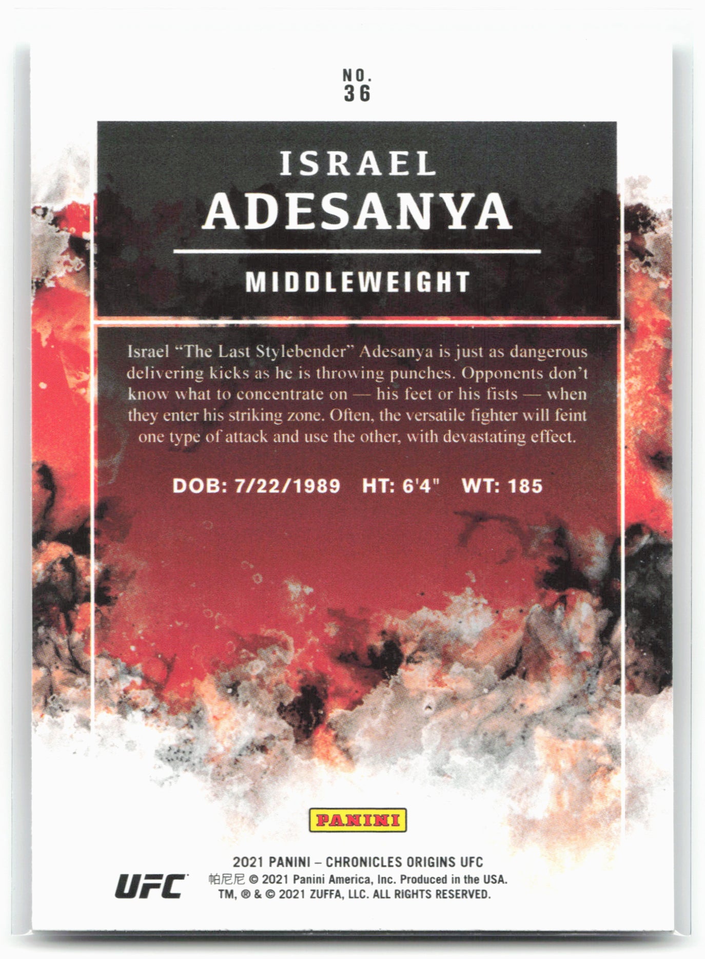 2021 Panini Chronicles UFC #36 Israel Adesanya
