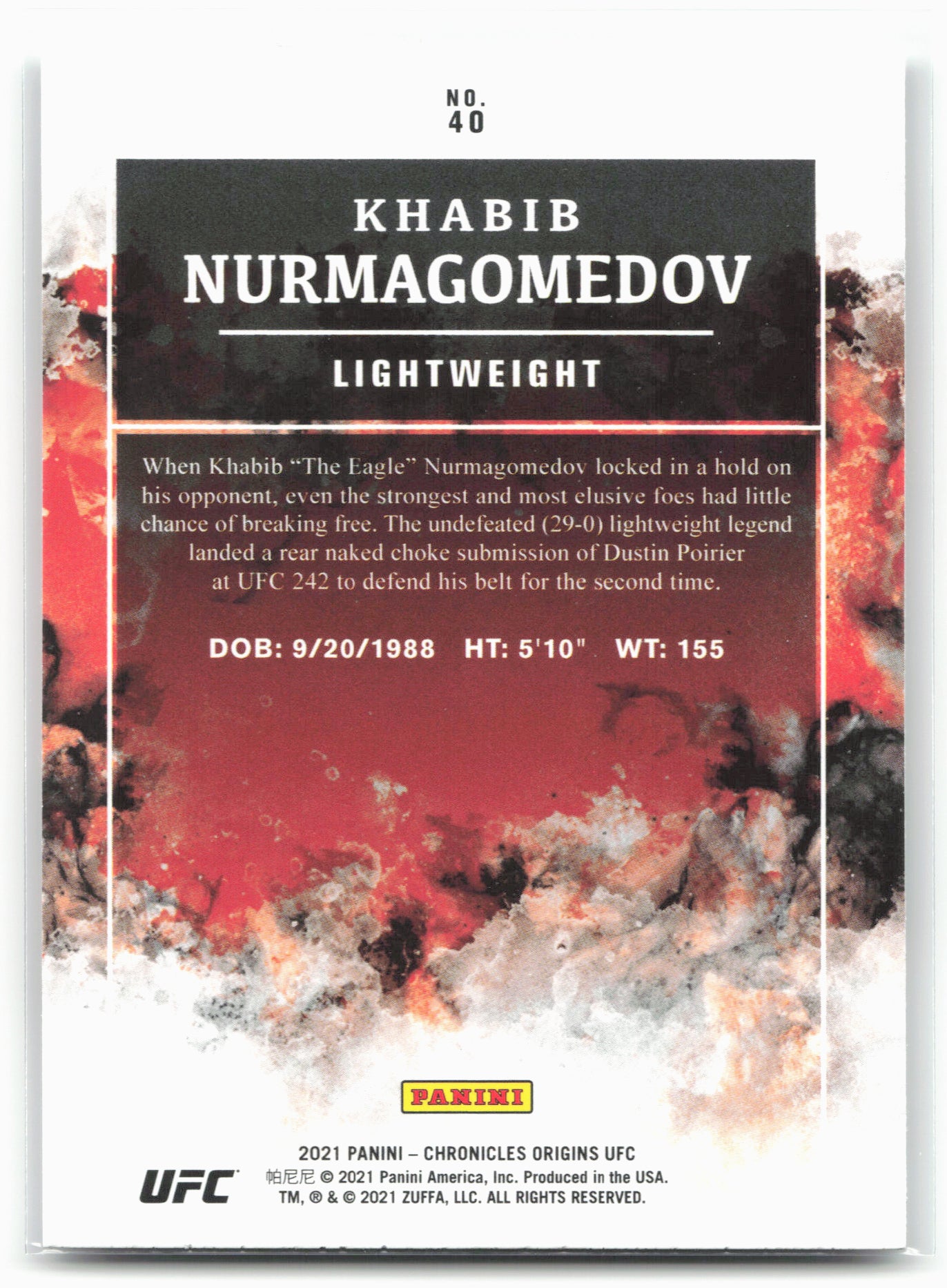 2021 Panini Chronicles UFC #40 Khabib Nurmagomedov