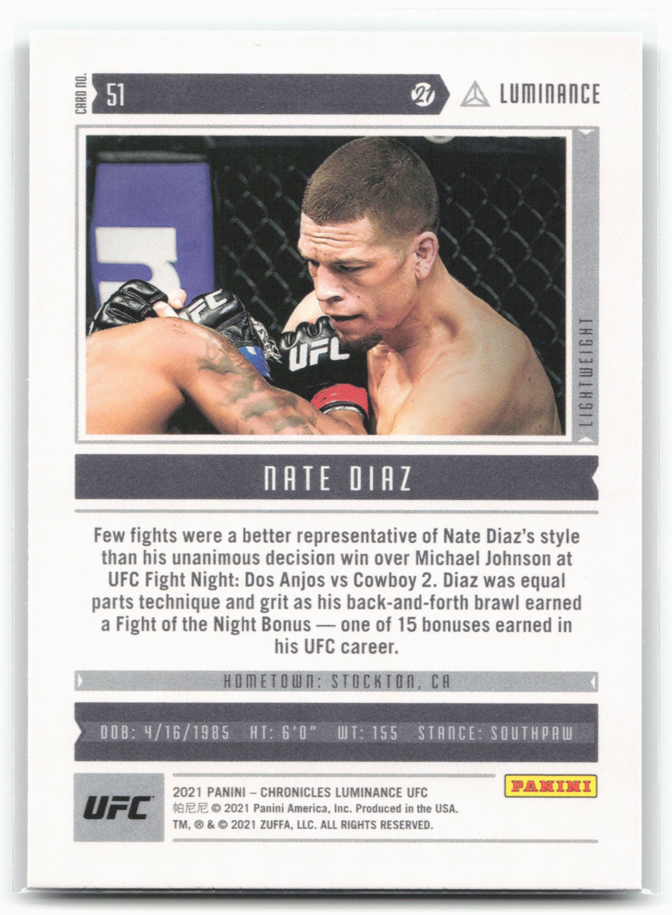 2021 Panini Chronicles UFC #51 Nate Diaz