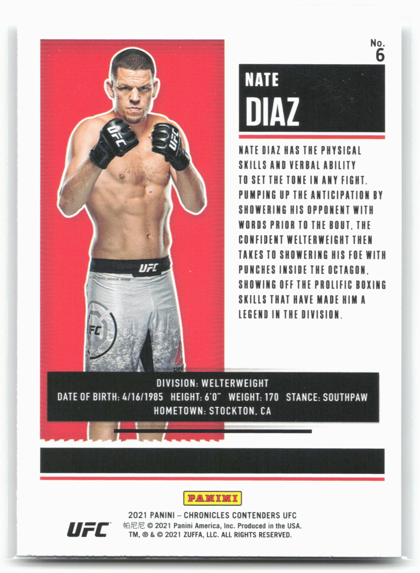 2021 Panini Chronicles UFC #6 Nate Diaz