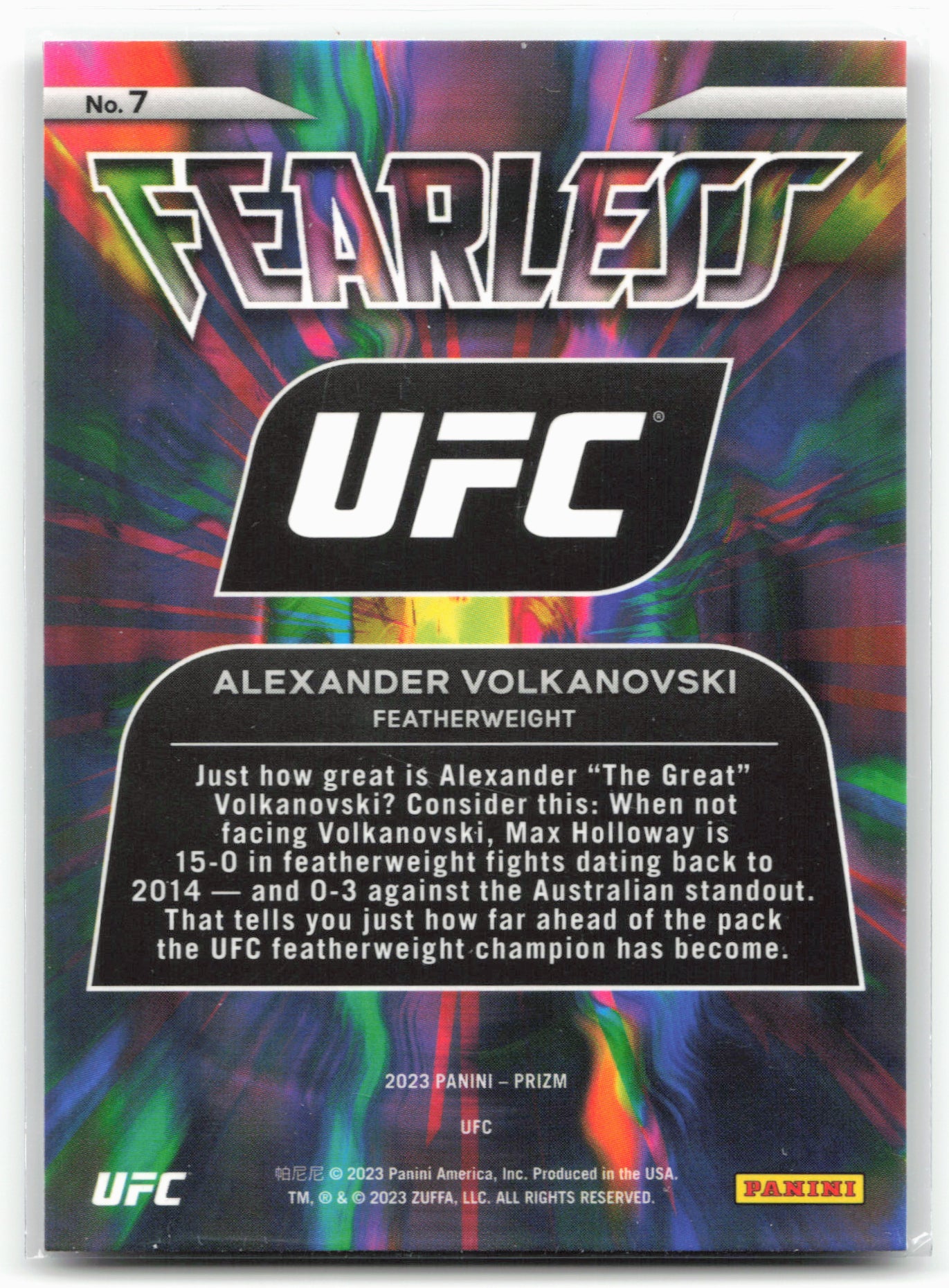 2023 Panini Prizm UFC #7 Alexander Volkanovski Fearless
