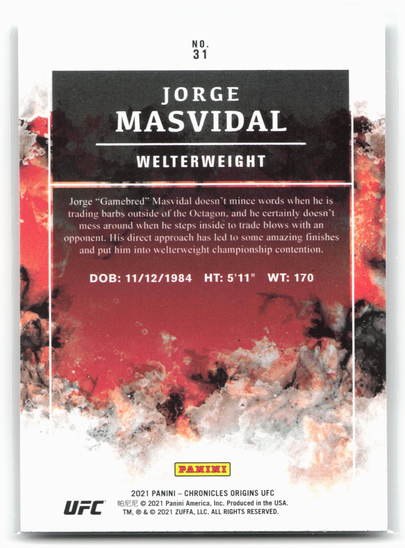 2021 Panini Chronicles UFC #31 Jorge Masvidal