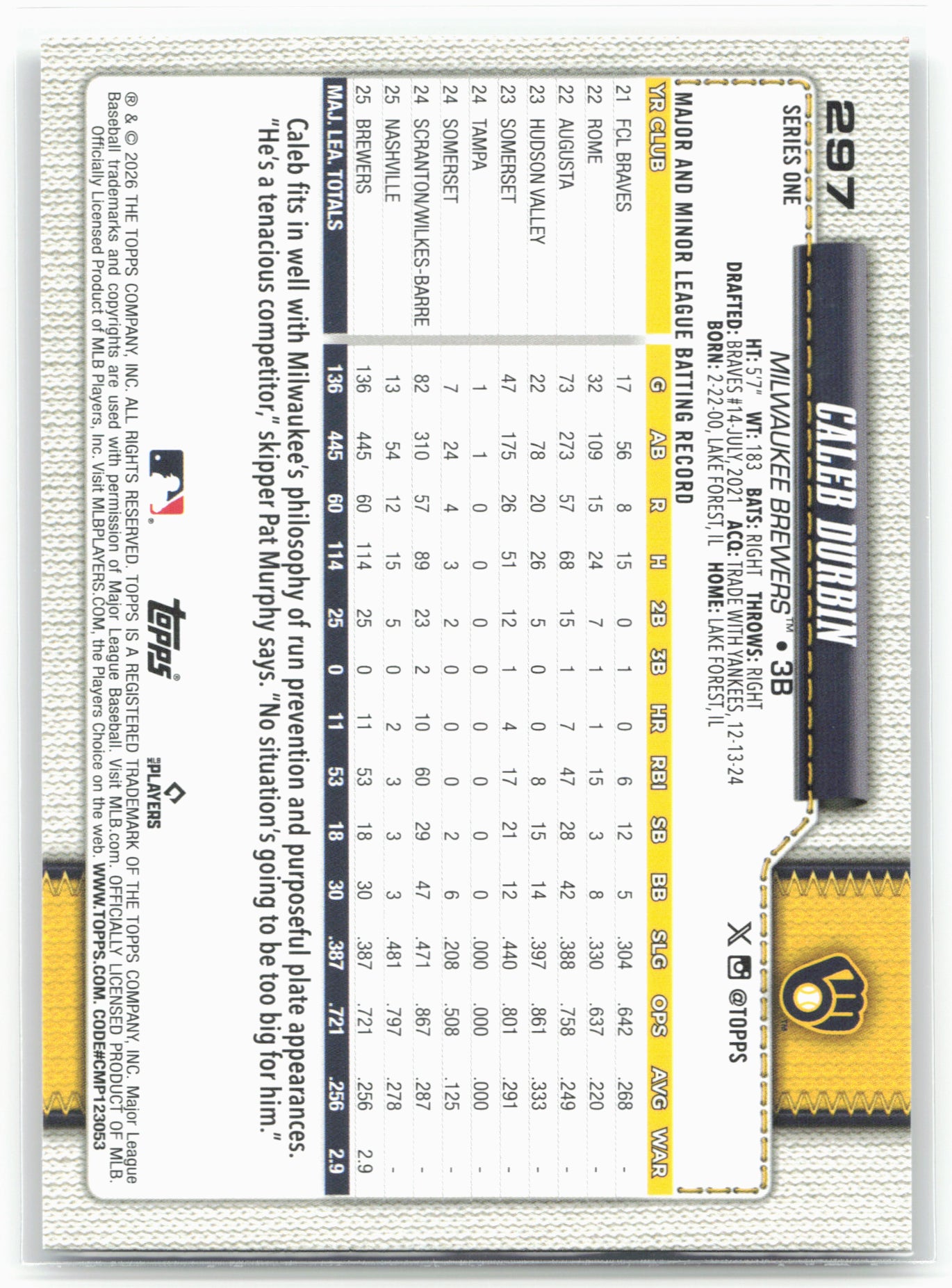 2026 Topps #297 Caleb Durbin Sandglitter