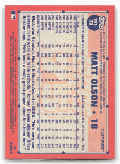 2026 Topps #T91-53 Matt Olson 1991 Topps Baseball 35th Anniversary (Series One)