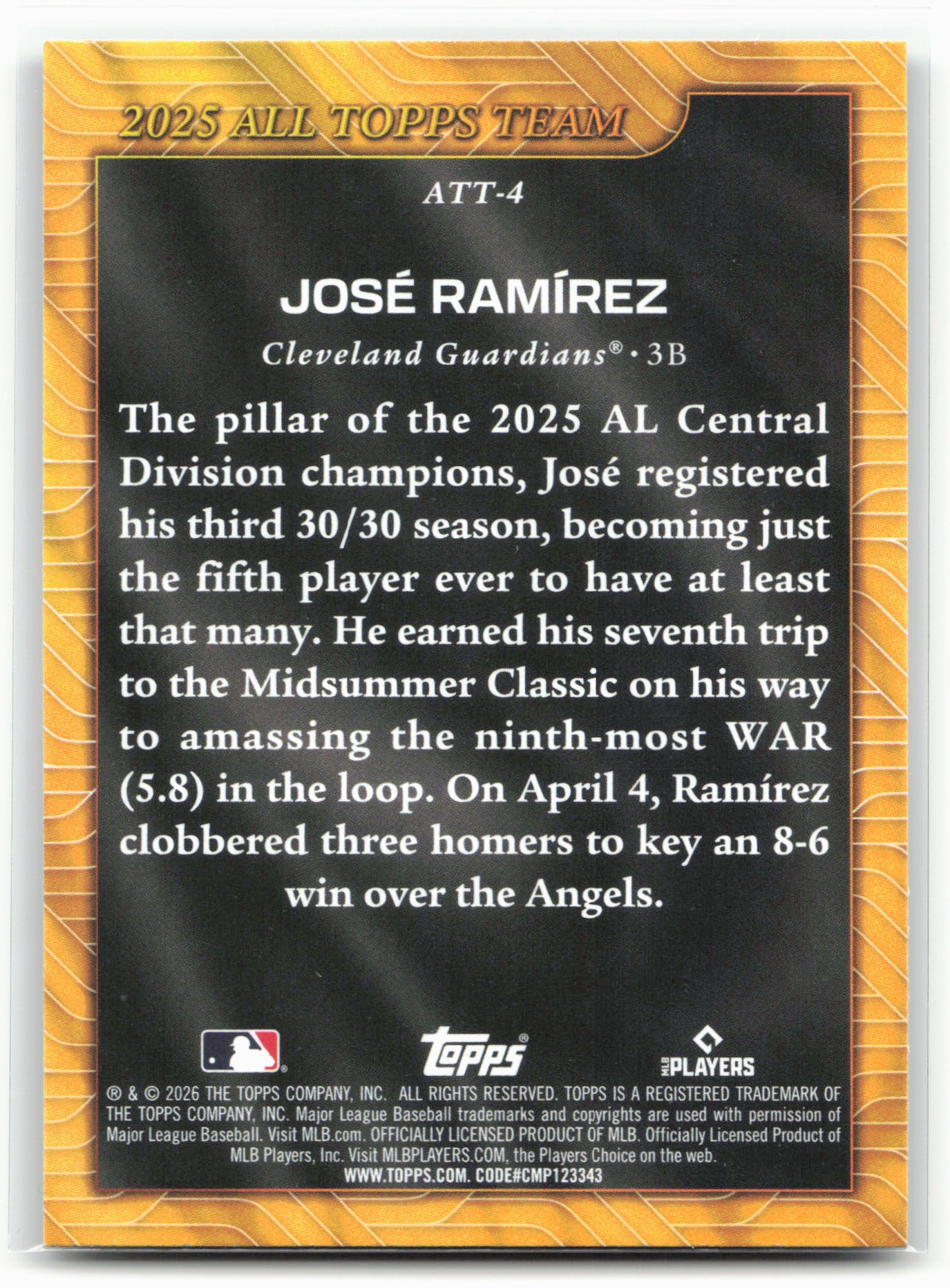 2026 Topps #ATT-4 José Ramírez 2025 All Topps Team 26619
