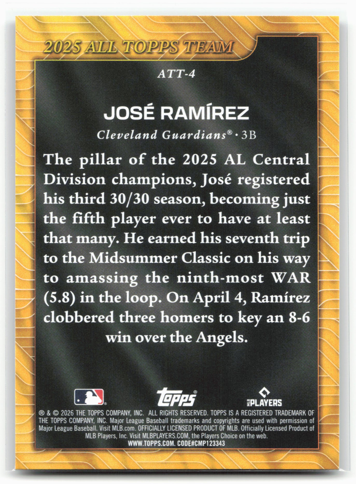 2026 Topps #ATT-4 José Ramírez 2025 All Topps Team