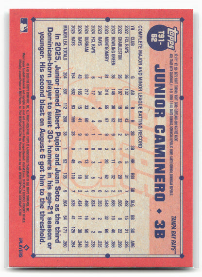 2026 Topps #T91-62 Junior Caminero 1991 Topps Baseball 35th Anniversary