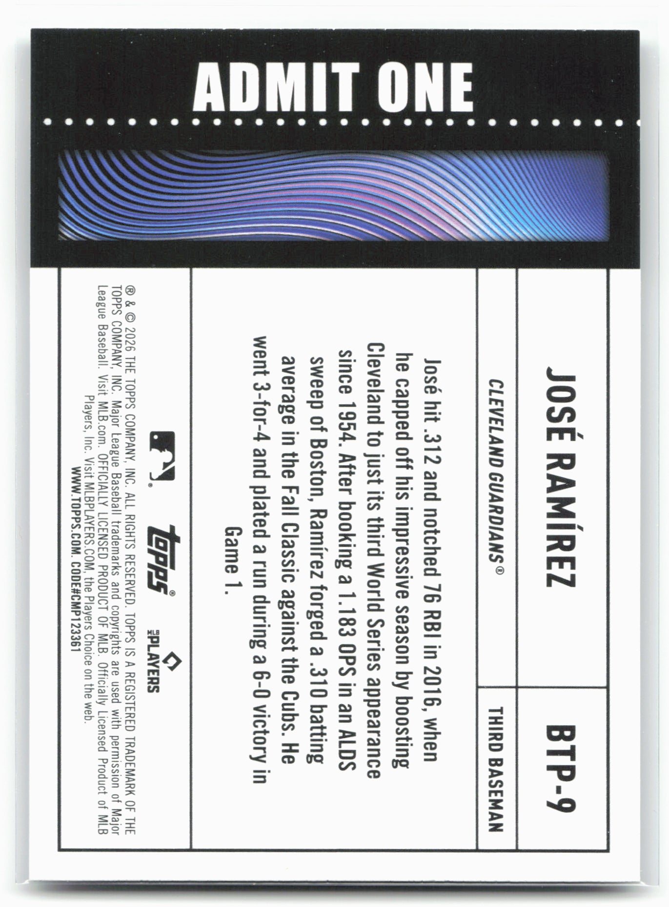 2026 Topps #BTP-9 José Ramírez Big Ticket Players