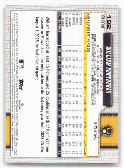 2026 Topps #192 William Contreras Spring Training