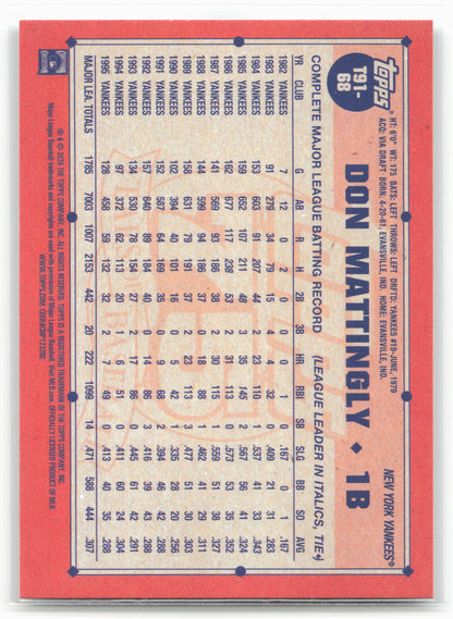 2026 Topps #T91-68 Don Mattingly 1991 Topps Baseball 35th Anniversary