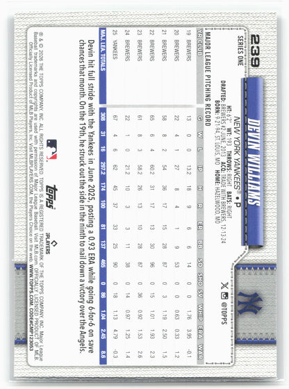 2026 Topps #239 Devin Williams Diamante Foil