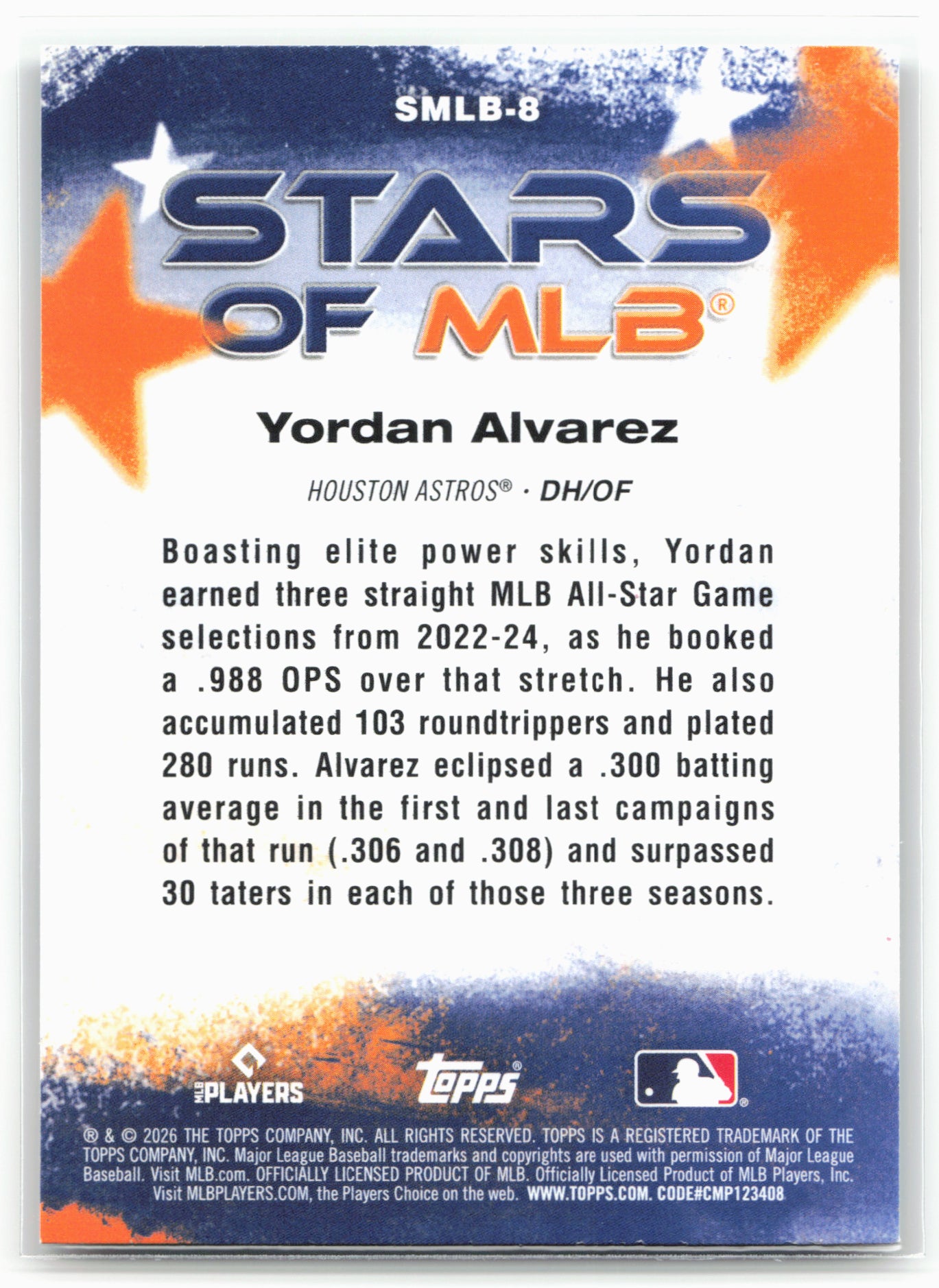 2026 Topps #SMLB-8 Yordan Alvarez Stars of MLB
