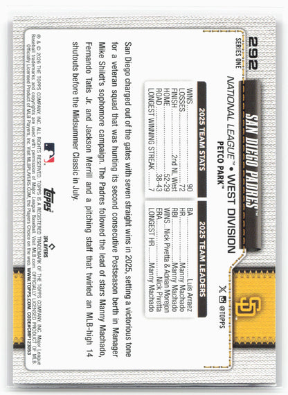 2026 Topps #292 San Diego Padres Pink Diamante Foil