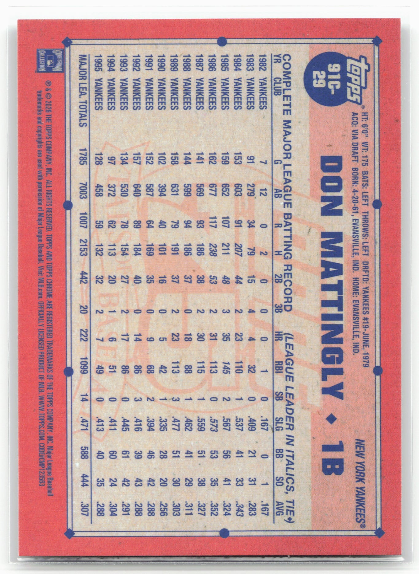 2026 Topps #91C-29 Don Mattingly 1991 Topps Baseball 35th Anniversary Chrome
