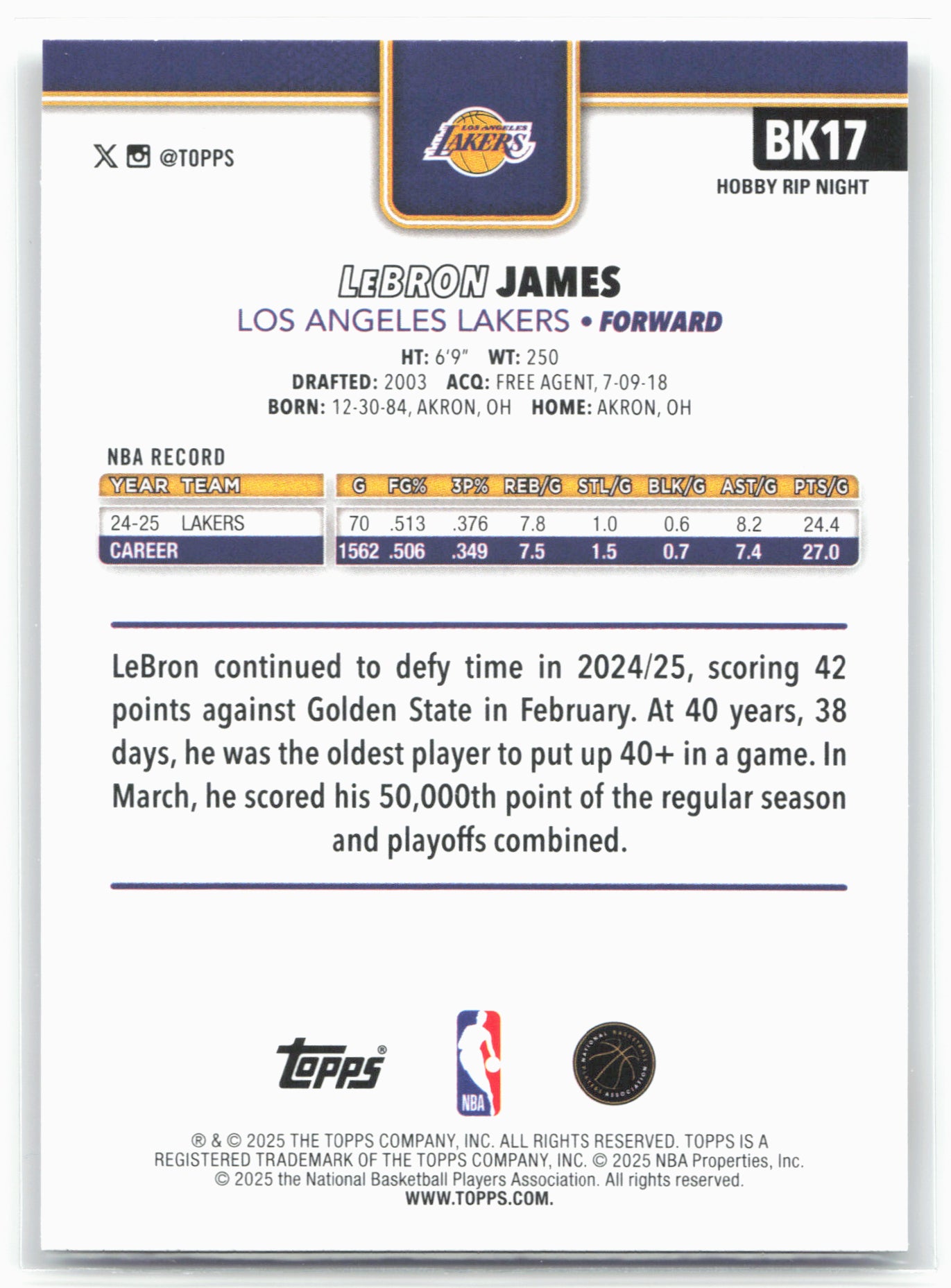 2025-26 Topps #BK17 LeBron James