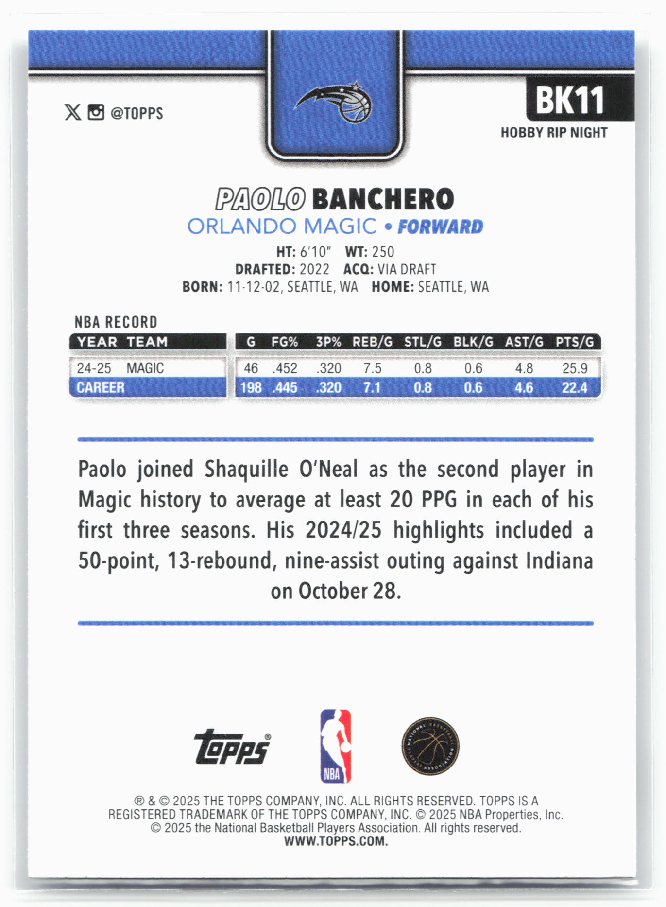 2025-26 Topps #BK11 Paolo Banchero