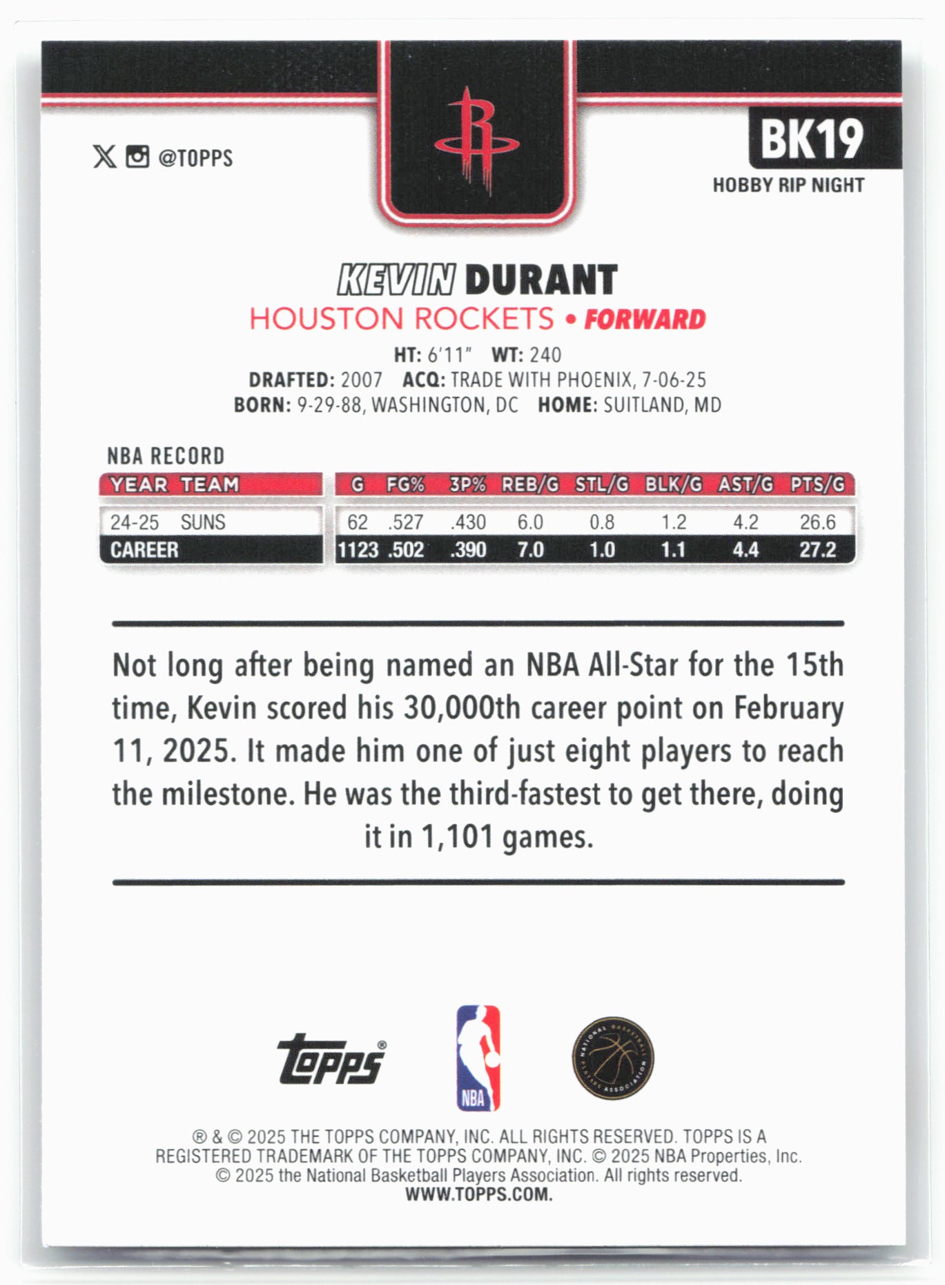 2025-26 Topps #BK19 Kevin Durant