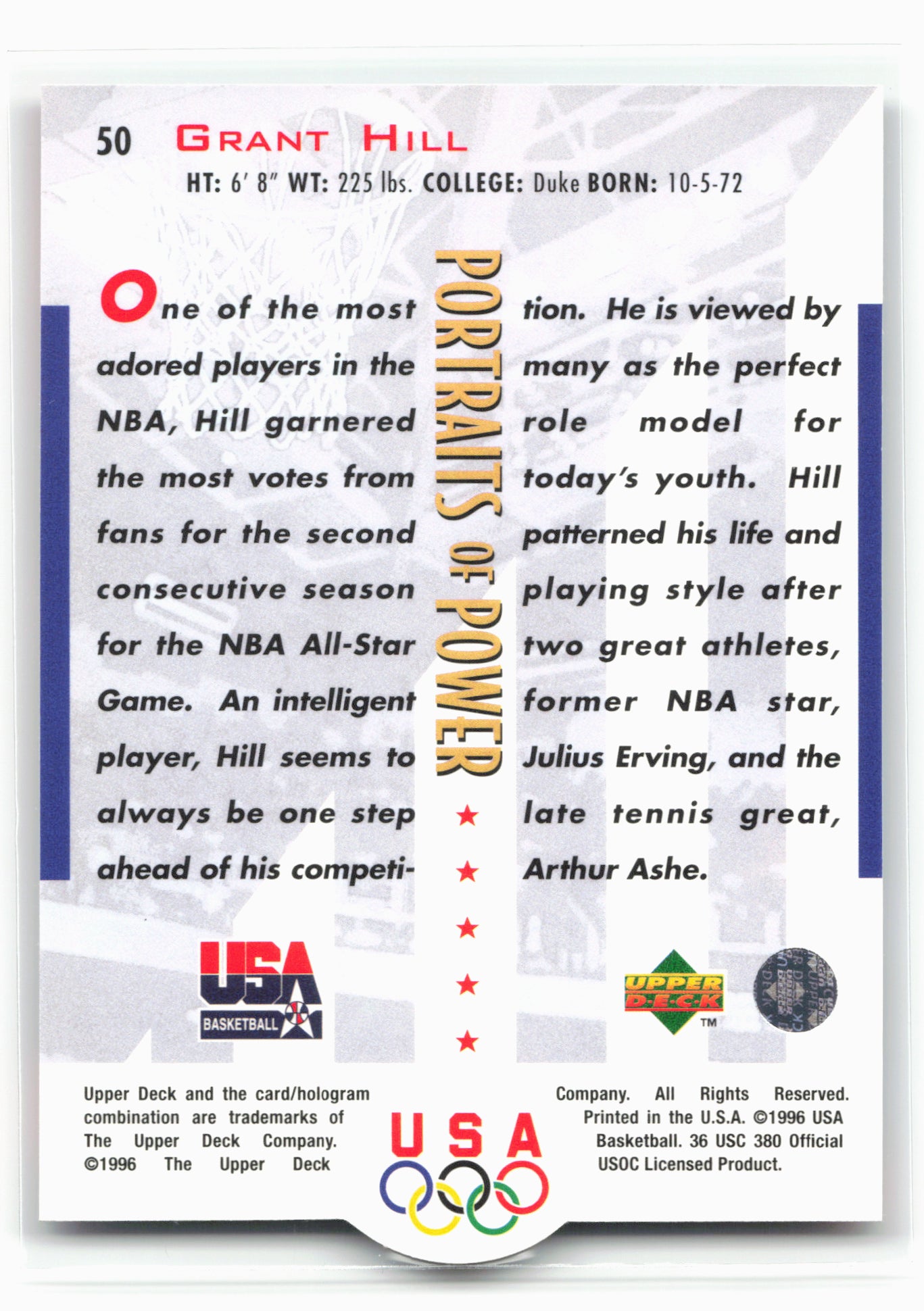 1996 Upper Deck USA #50 Grant Hill 26702