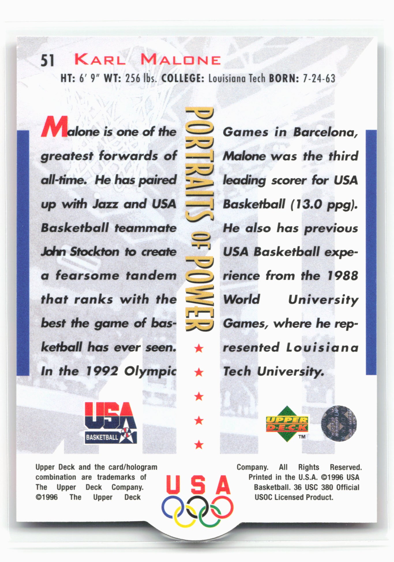 1996 Upper Deck USA #51 Karl Malone 26704
