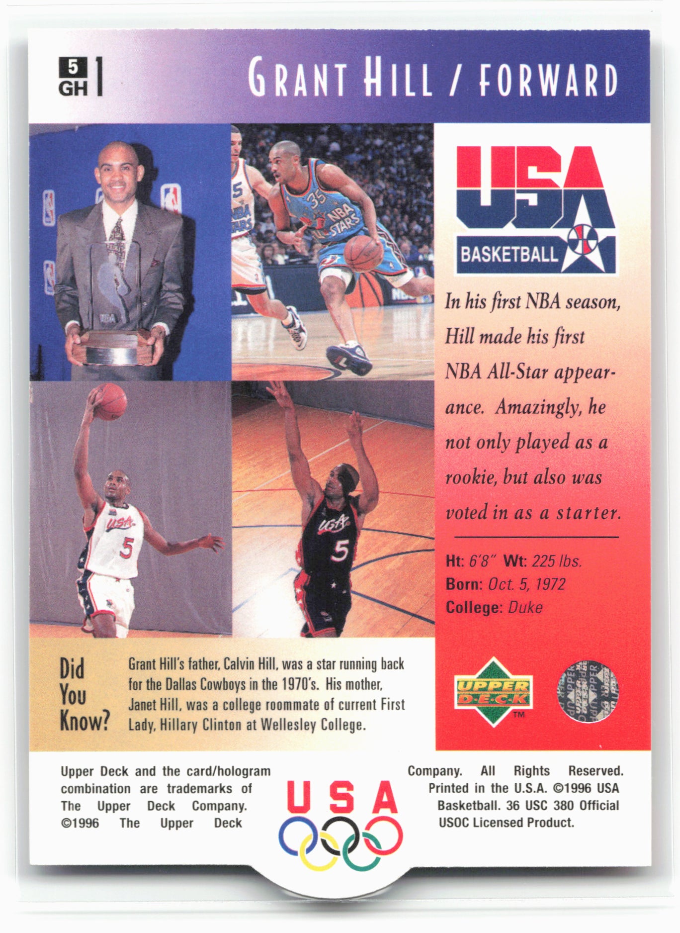 1996 Upper Deck USA #5 Grant Hill 26705
