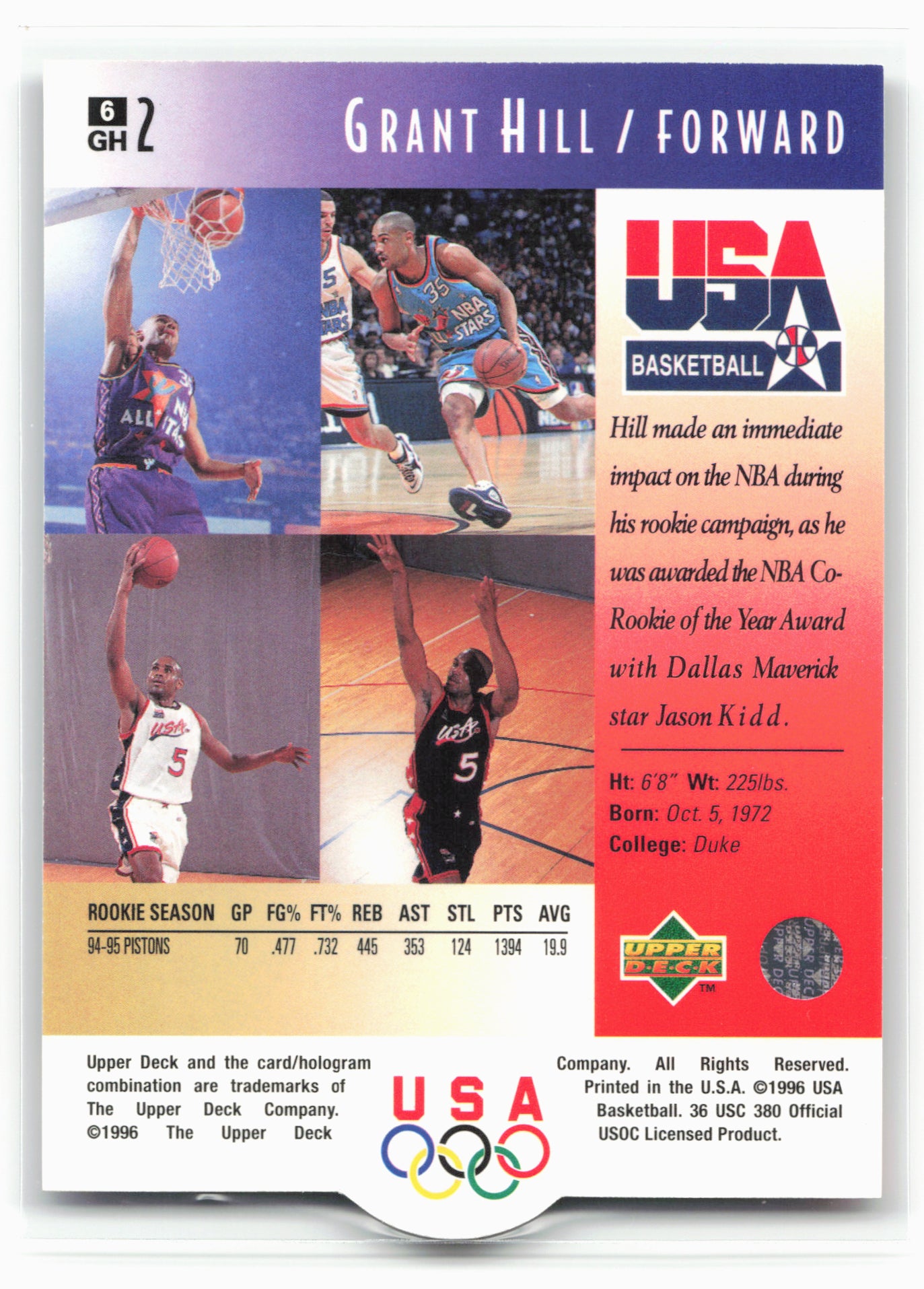 1996 Upper Deck USA #6 Grant Hill 26706