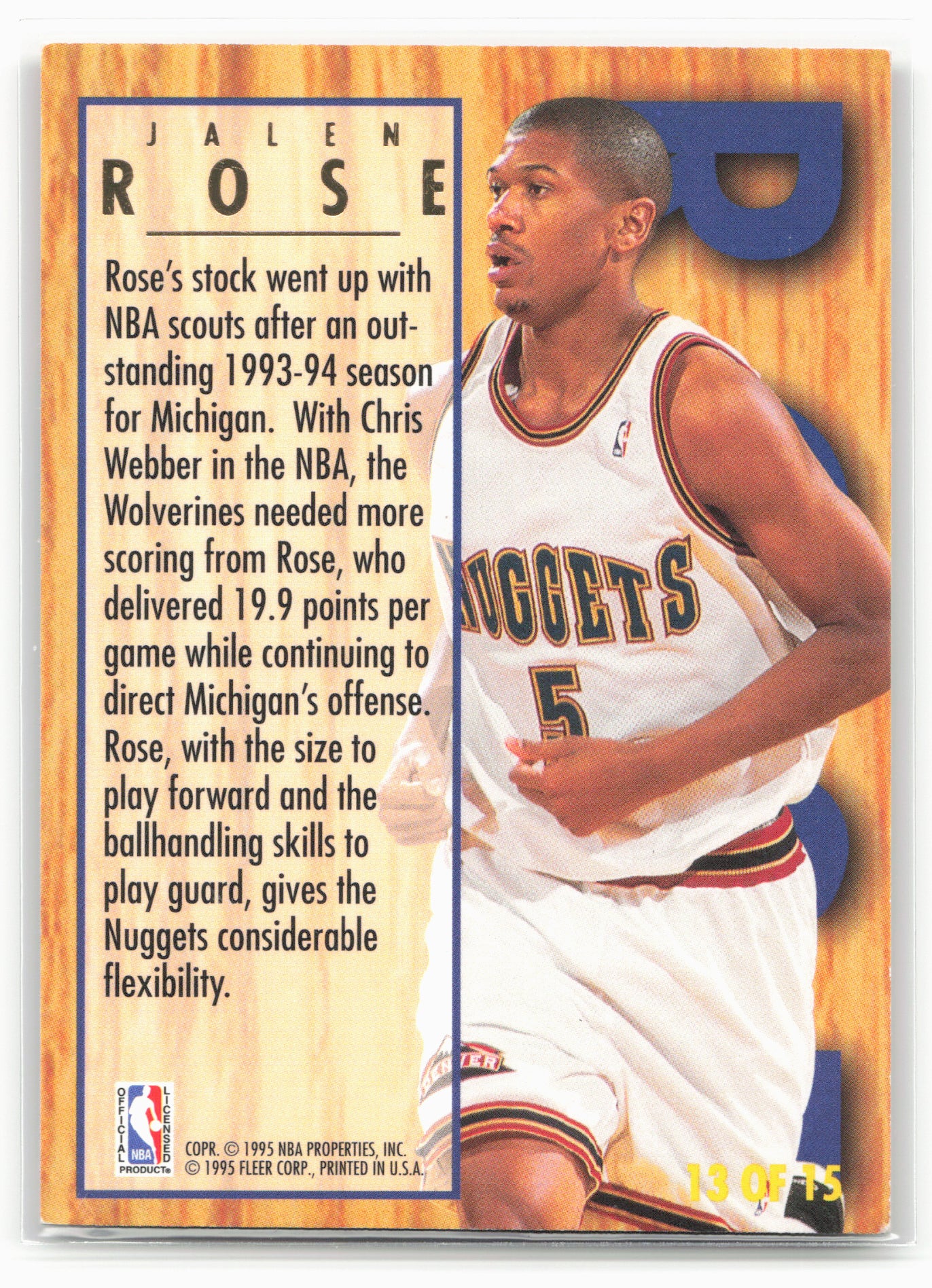 1994-95 Ultra #13 Jalen Rose Ultra All-Rookie 26714