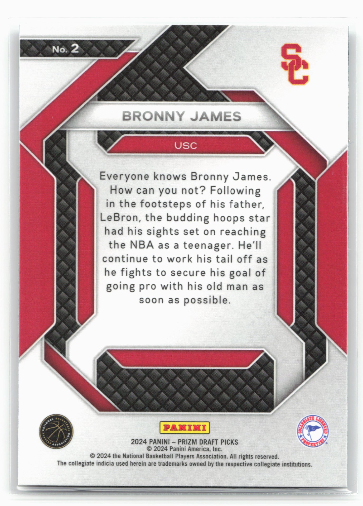 2024 Panini Prizm Draft Picks #2 Bronny James Jr. New Recruits 26717