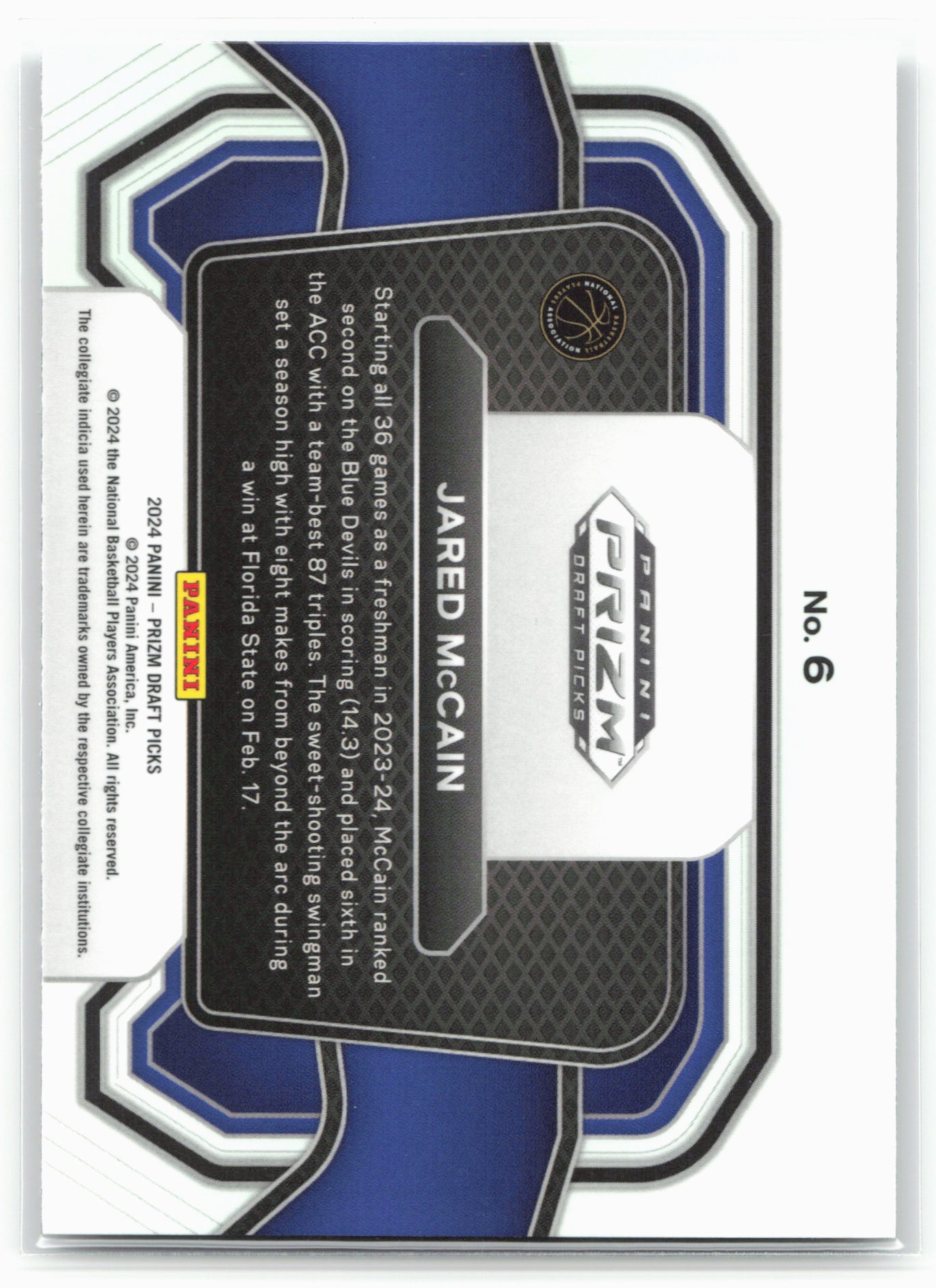 2024 Panini Prizm Draft Picks #6 Jared McCain Campus Legends 26718