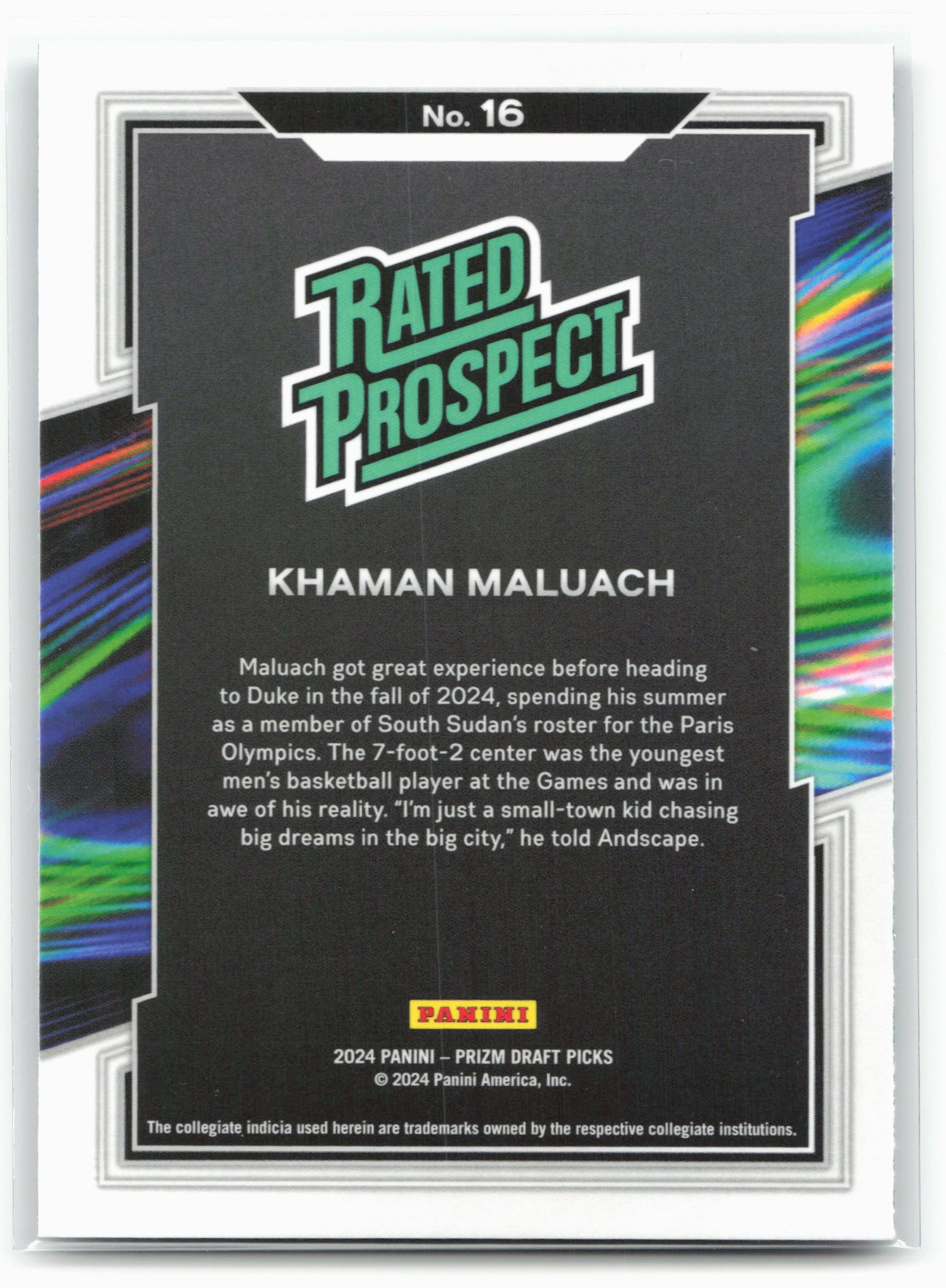 2024 Panini Prizm Draft Picks #16 Khaman Maluach Rated Prospect 26719