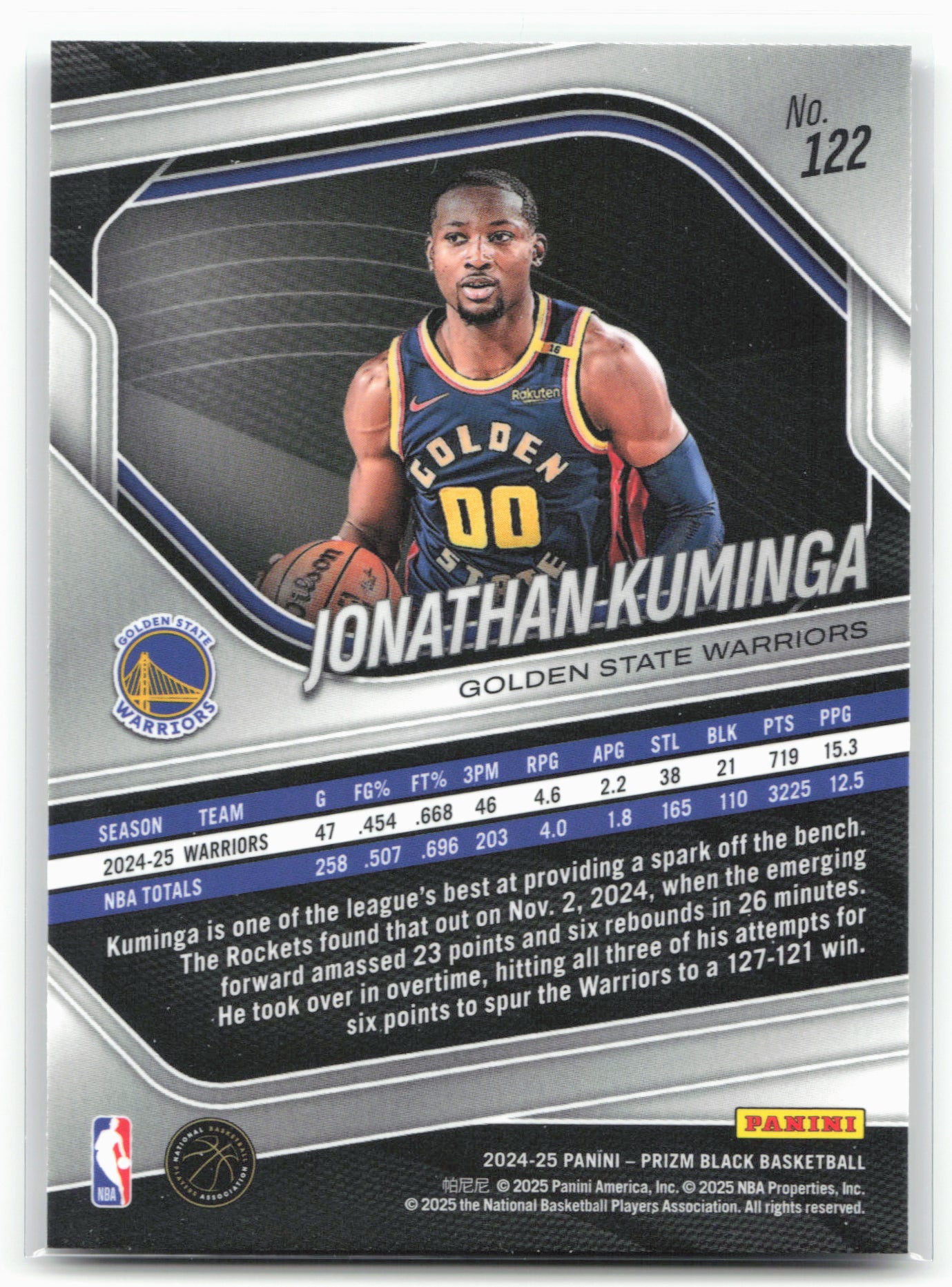 2024-25 Panini Prizm Black #122 Jonathan Kuminga 26723