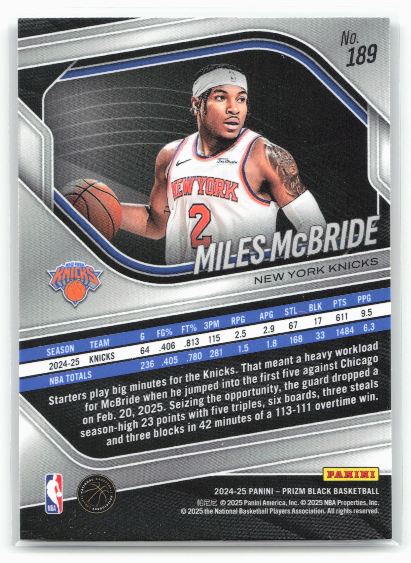 2024-25 Panini Prizm Black #189 Miles McBride 26736