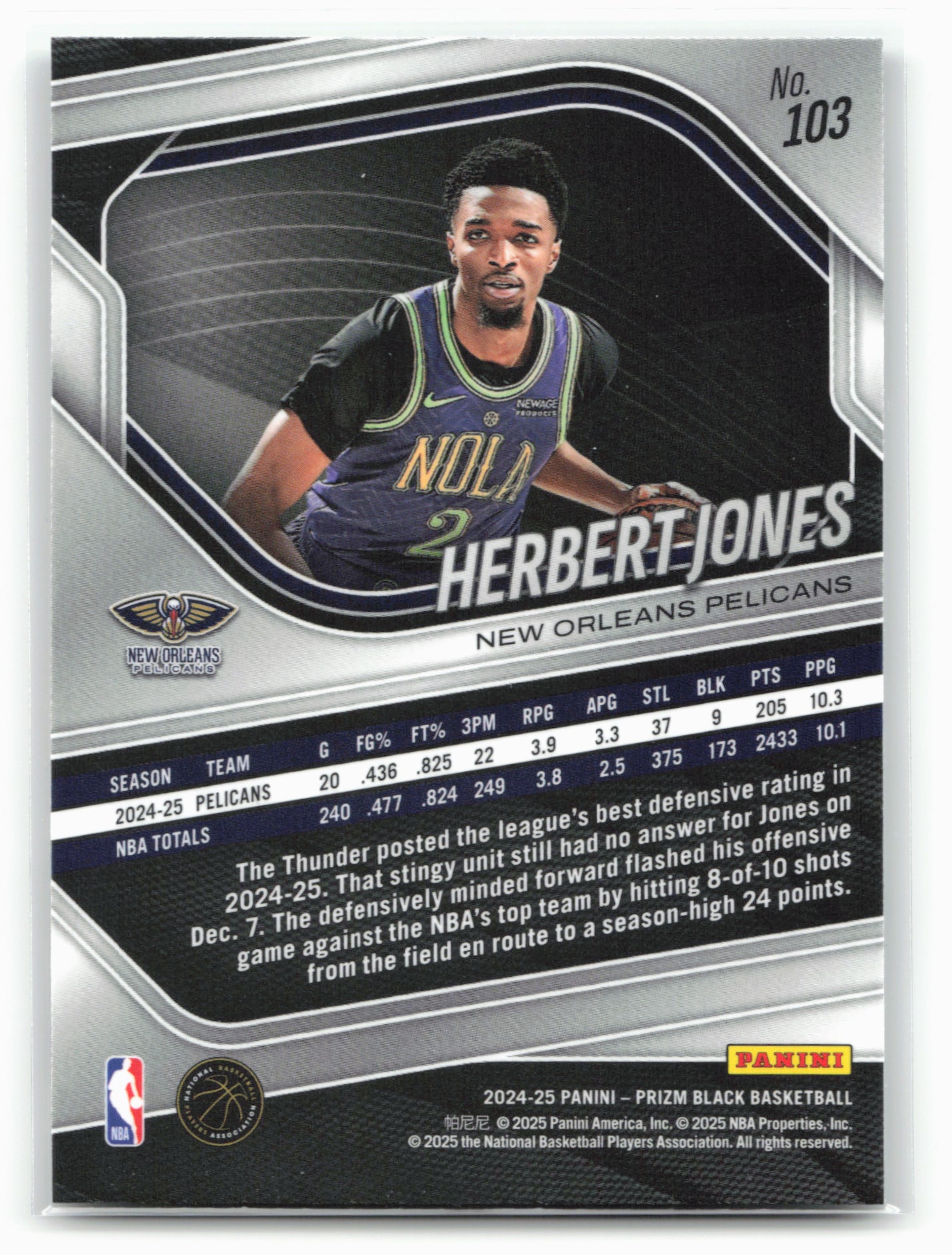 2024-25 Panini Prizm Black #103 Herbert Jones 26738