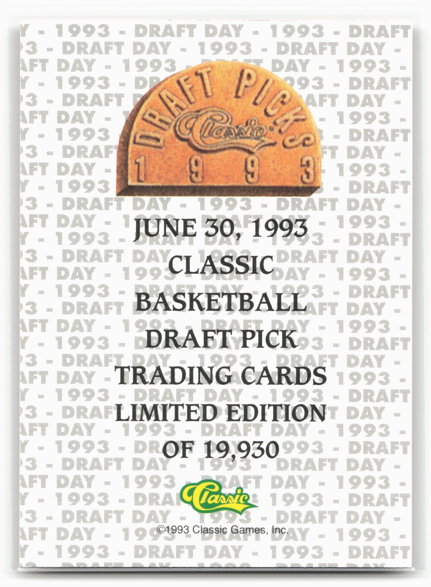 1993 Classic Draft Picks #NNO Jamal Mashburn Draft Day Woodgrain