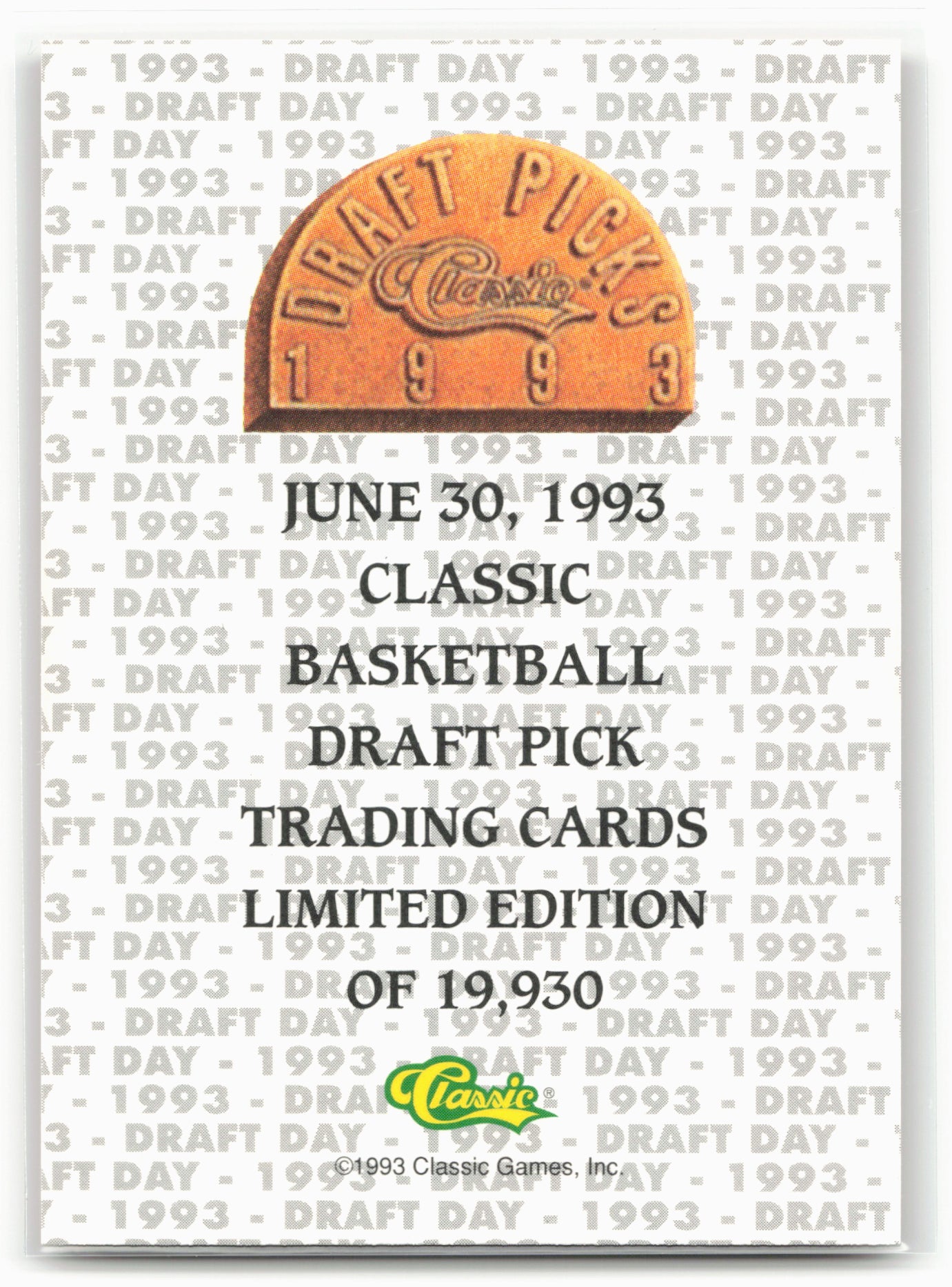 1993 Classic Draft Picks #NNO Chris Webber Draft Day Woodgrain