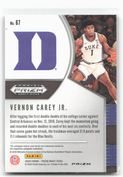 2020 Panini Prizm Draft Picks Collegiate #67 Vernon Carey Jr. Purple Wave