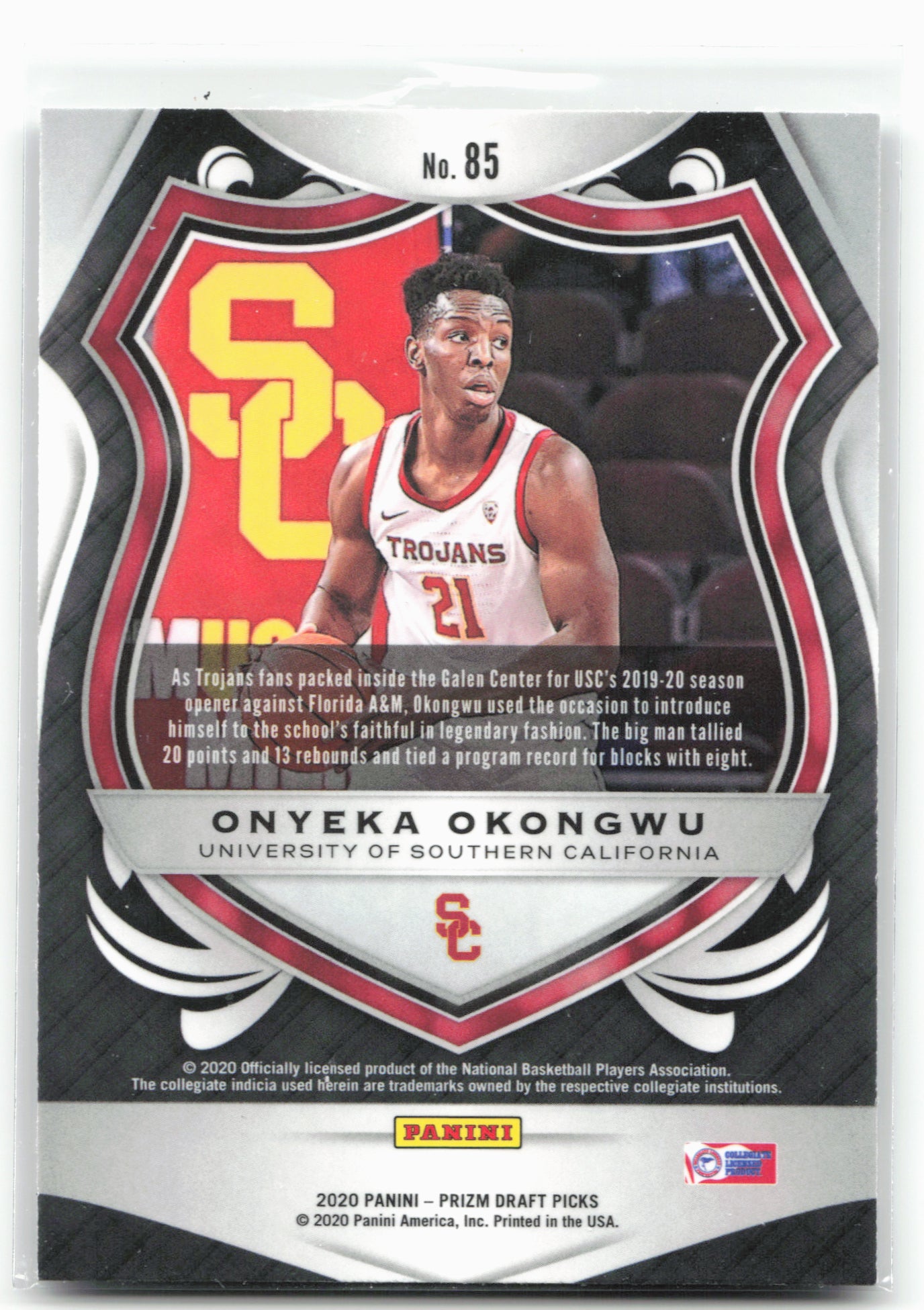 2020 Panini Prizm Draft Picks Collegiate #85 Onyeka Okongwu