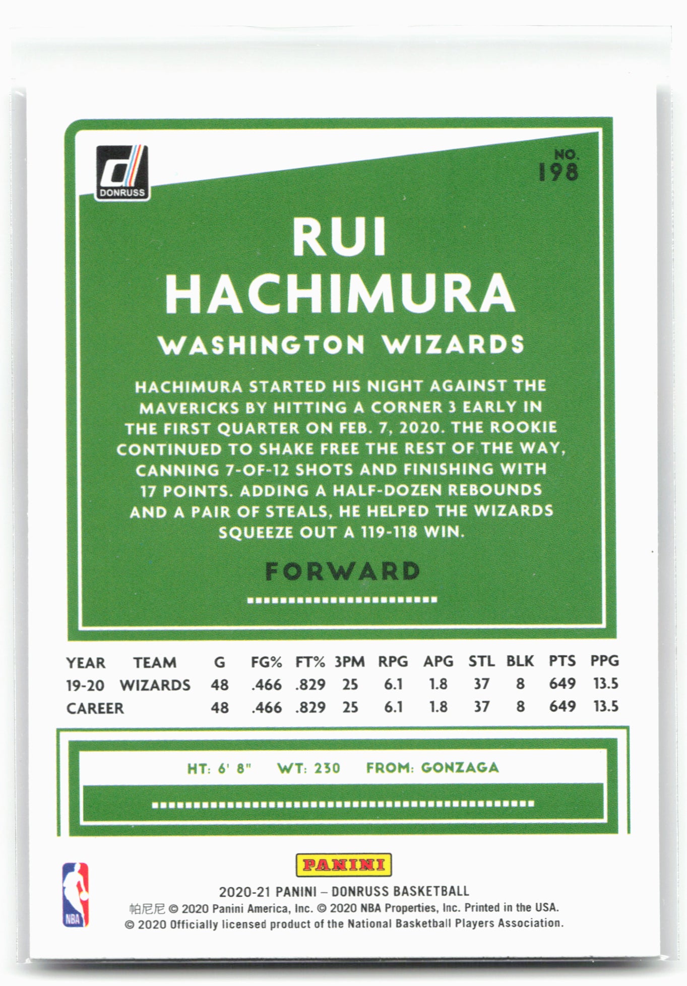2020-21 Donruss #198 Rui Hachimura
