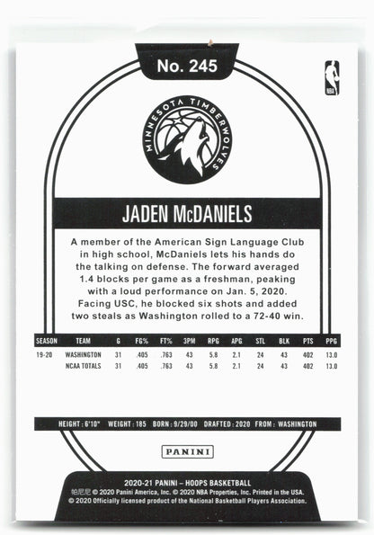 2020-21 Hoops #245 Jaden McDaniels