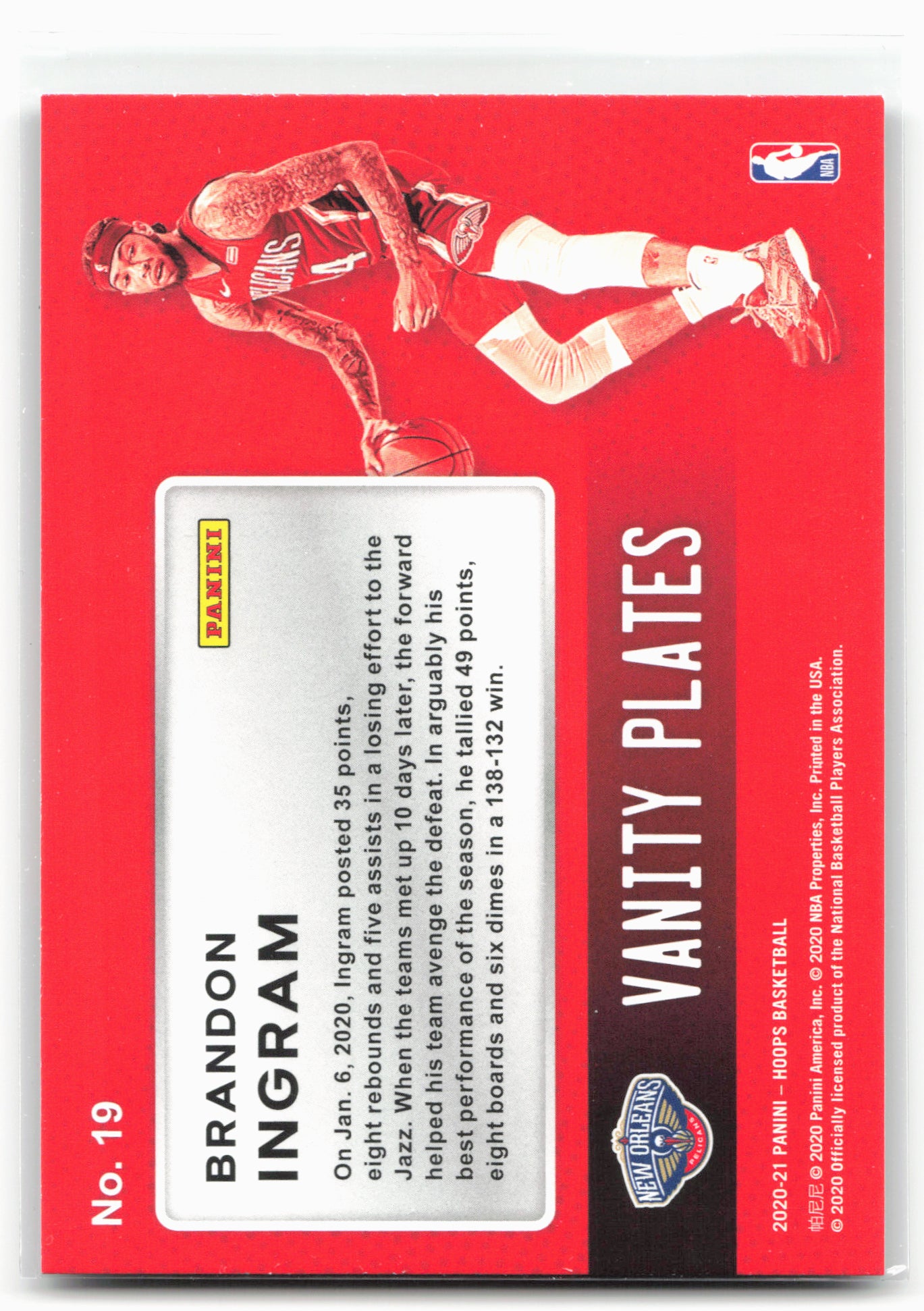 2020-21 Hoops #19 Brandon Ingram Vanity Plates