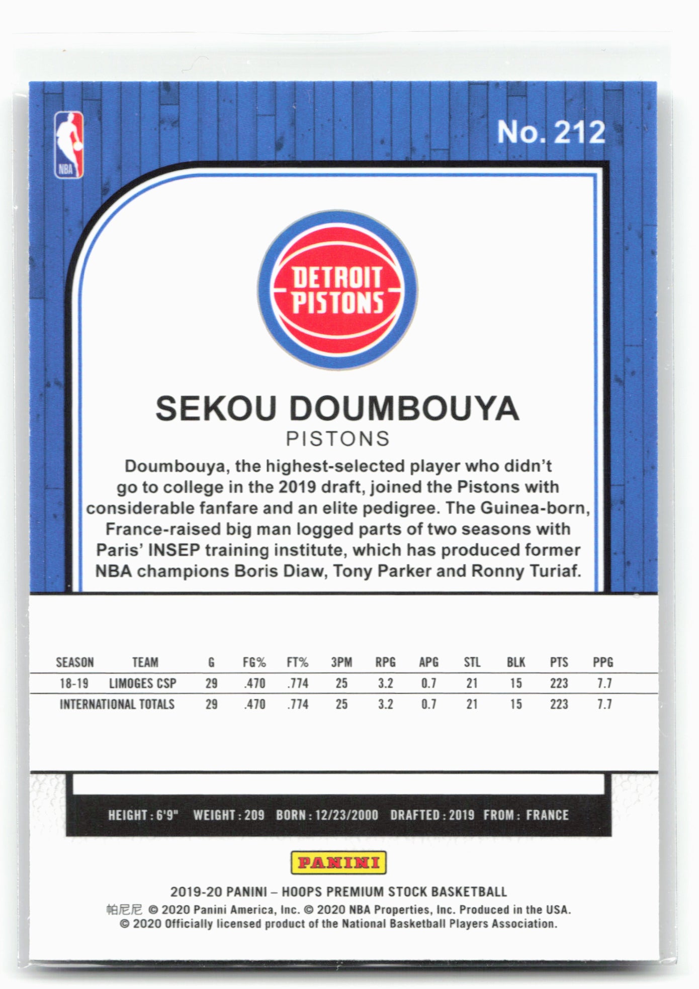 2019-20 Hoops Premium Stock #212 Sekou Doumbouya