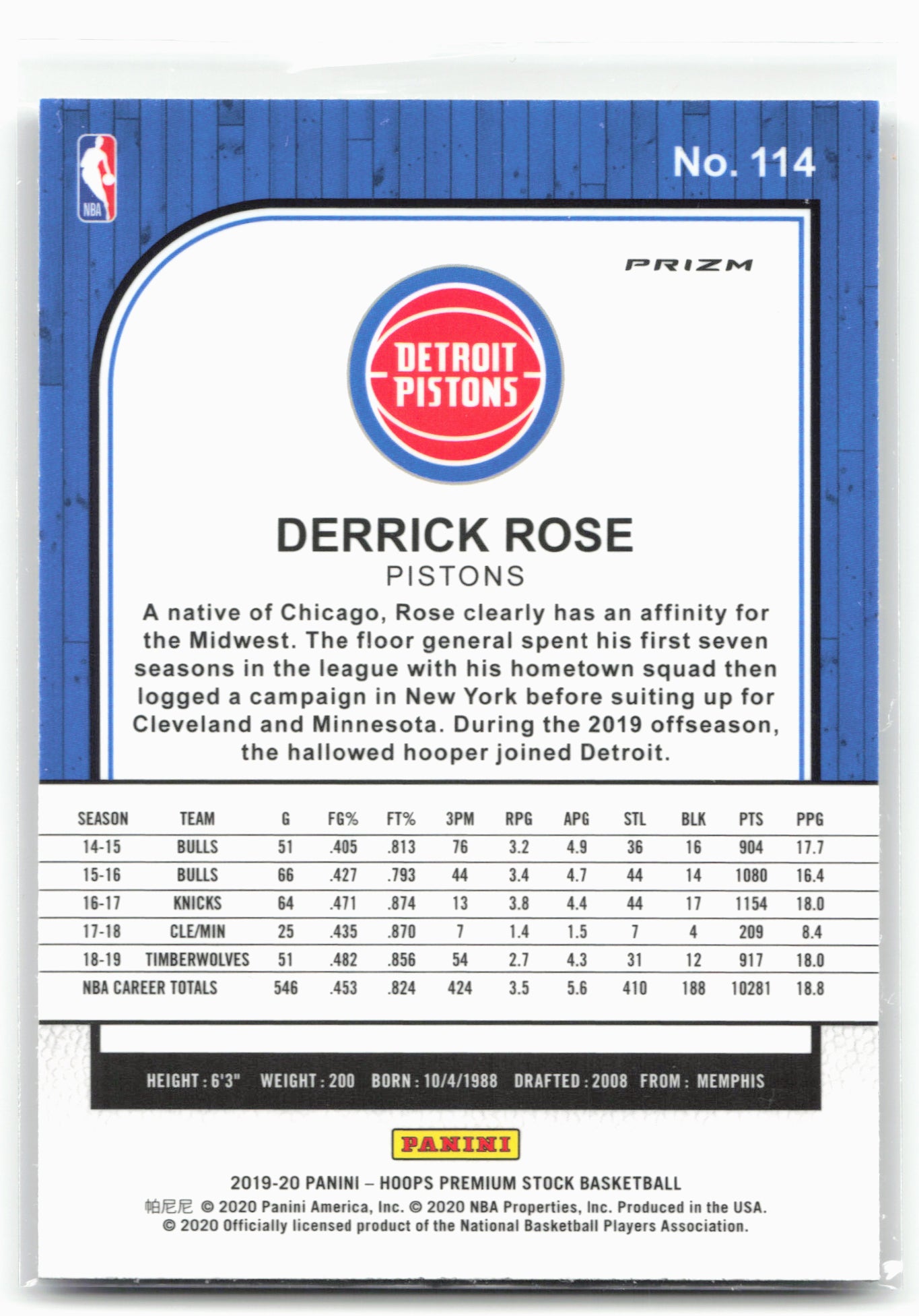2019-20 Hoops Premium Stock #114 Derrick Rose Prizms Silver
