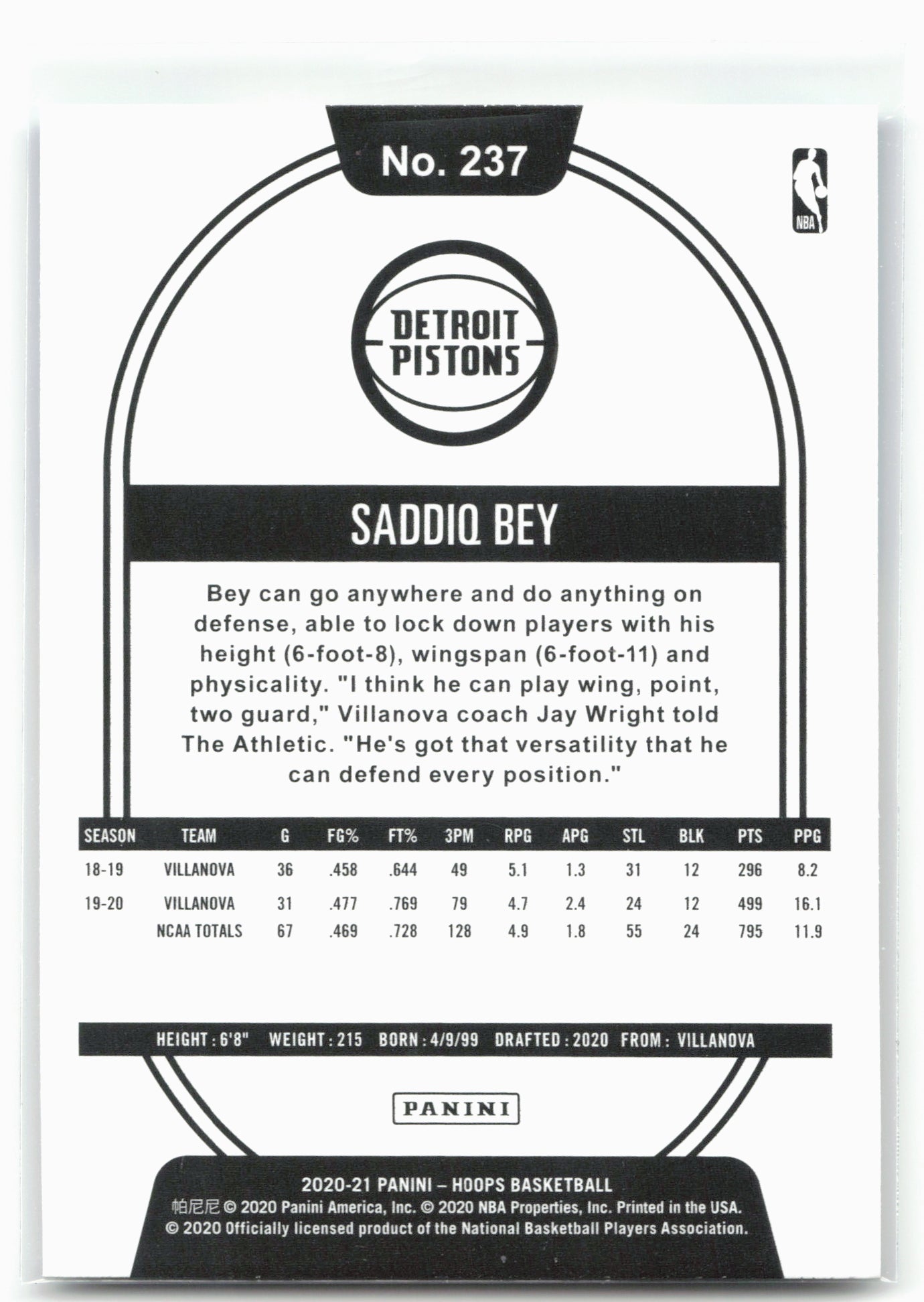 2020-21 Hoops #237 Saddiq Bey