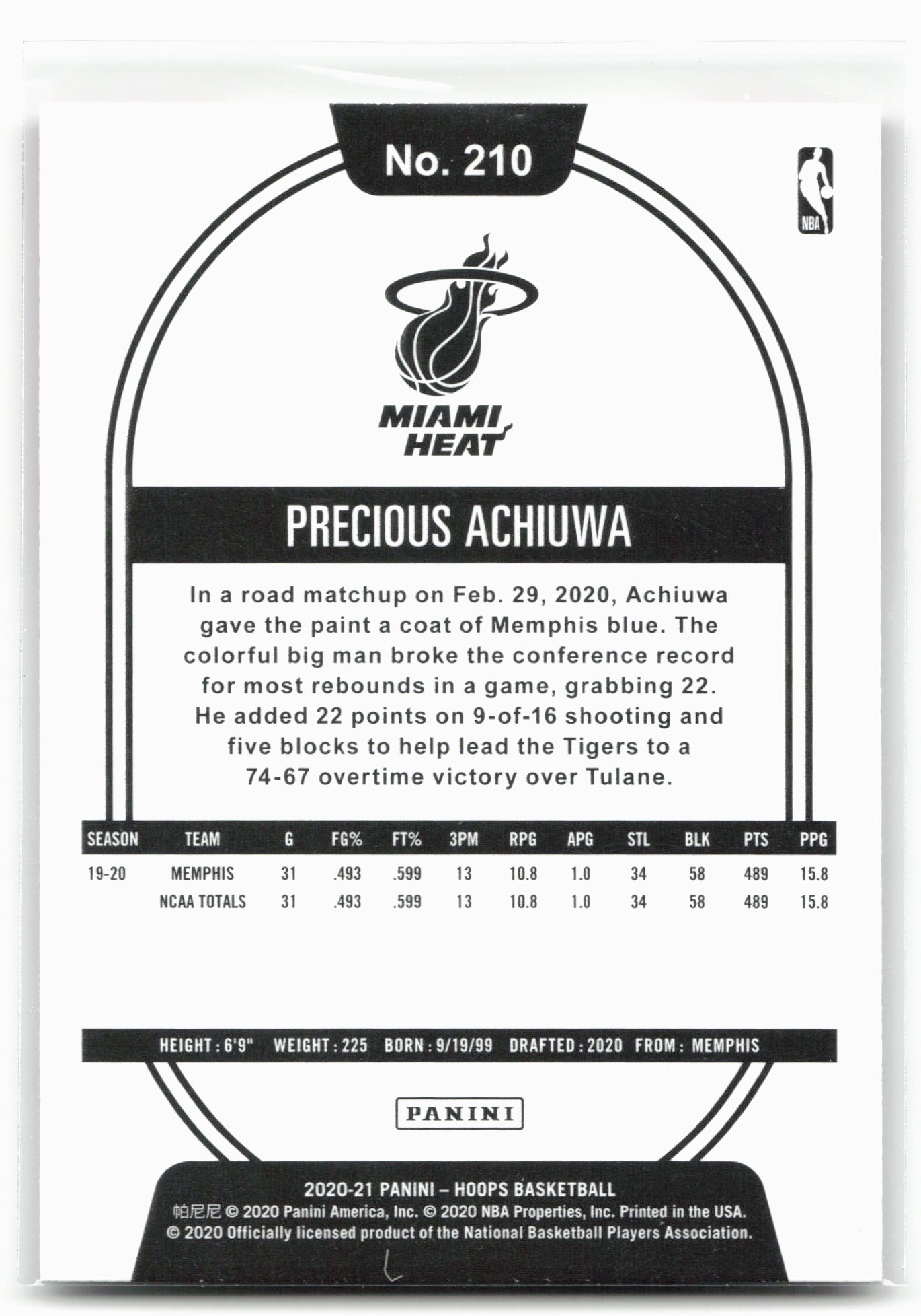 2020-21 Hoops #210 Precious Achiuwa